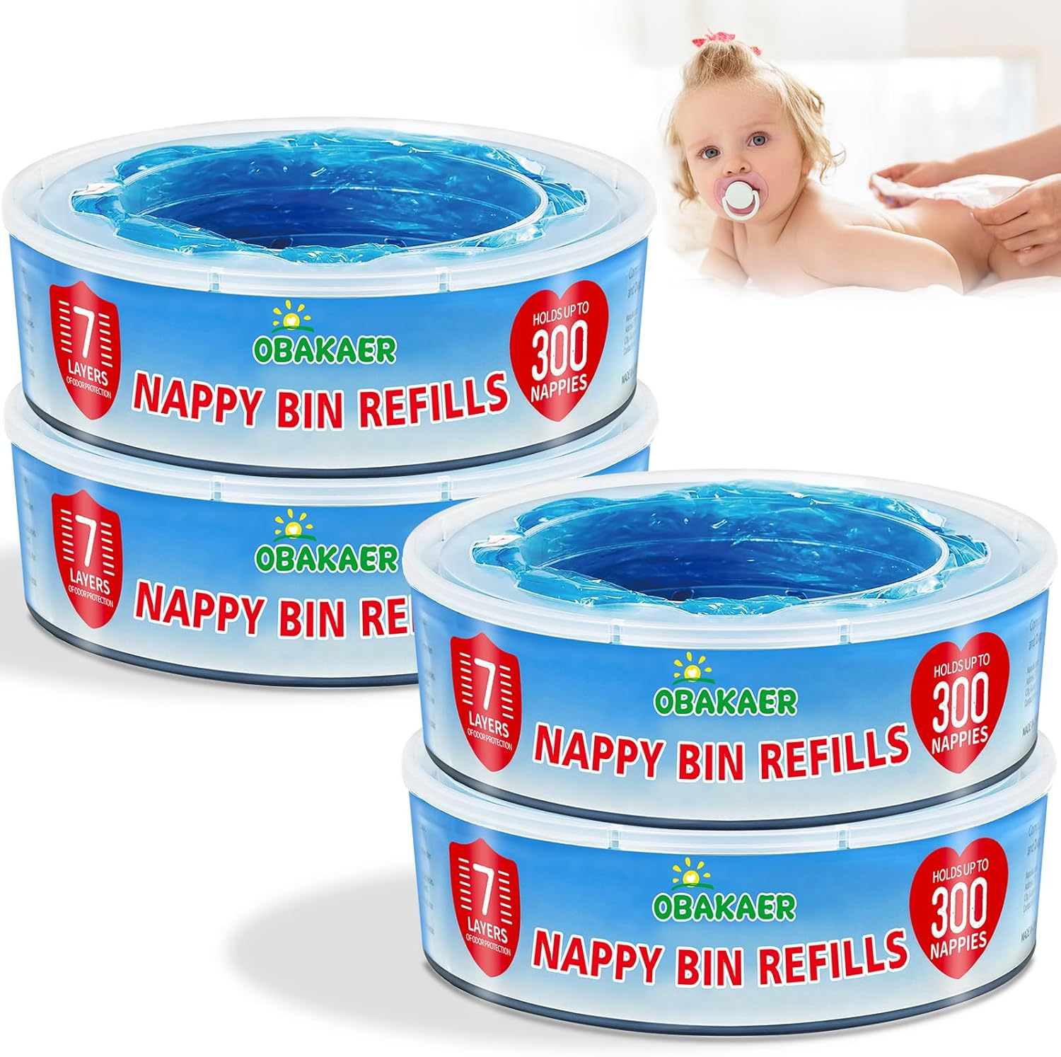 Nappy Bin Refill Cassettes Compatible with Angelcare Nappy Bin & Litter Locker II, Pack of 4 Nappies, Extra Length and Thickness, Strong Odour Elimination Lavender Fragrance for Babies