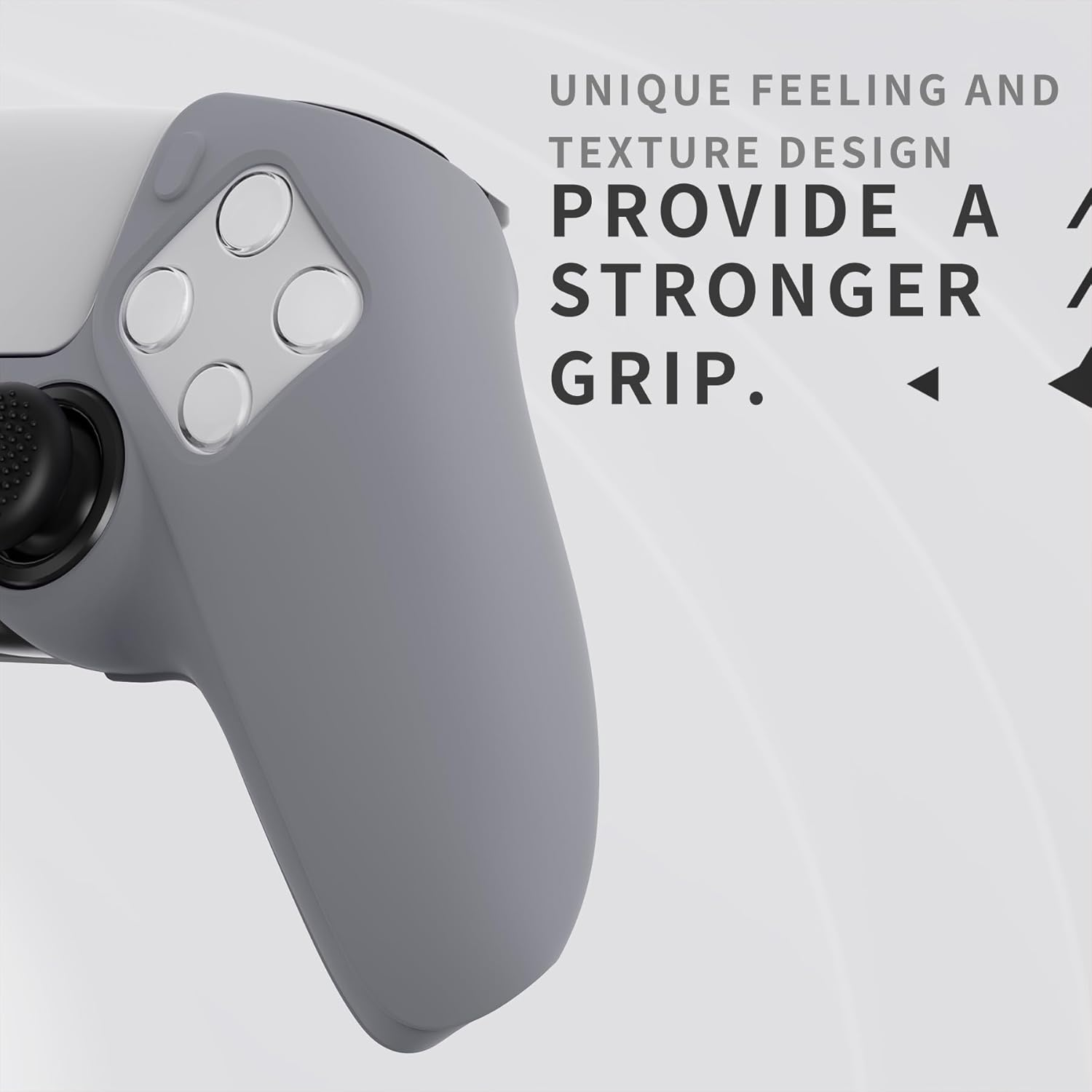 Playvital Pure Series Dockable Model Anti-Slip Silicone Cover Skin for Ps5 Controller, Soft Rubber Grip Case for Ps5 Controller Fits with Charging Station with Thumb Grip Caps - Gray image number 6