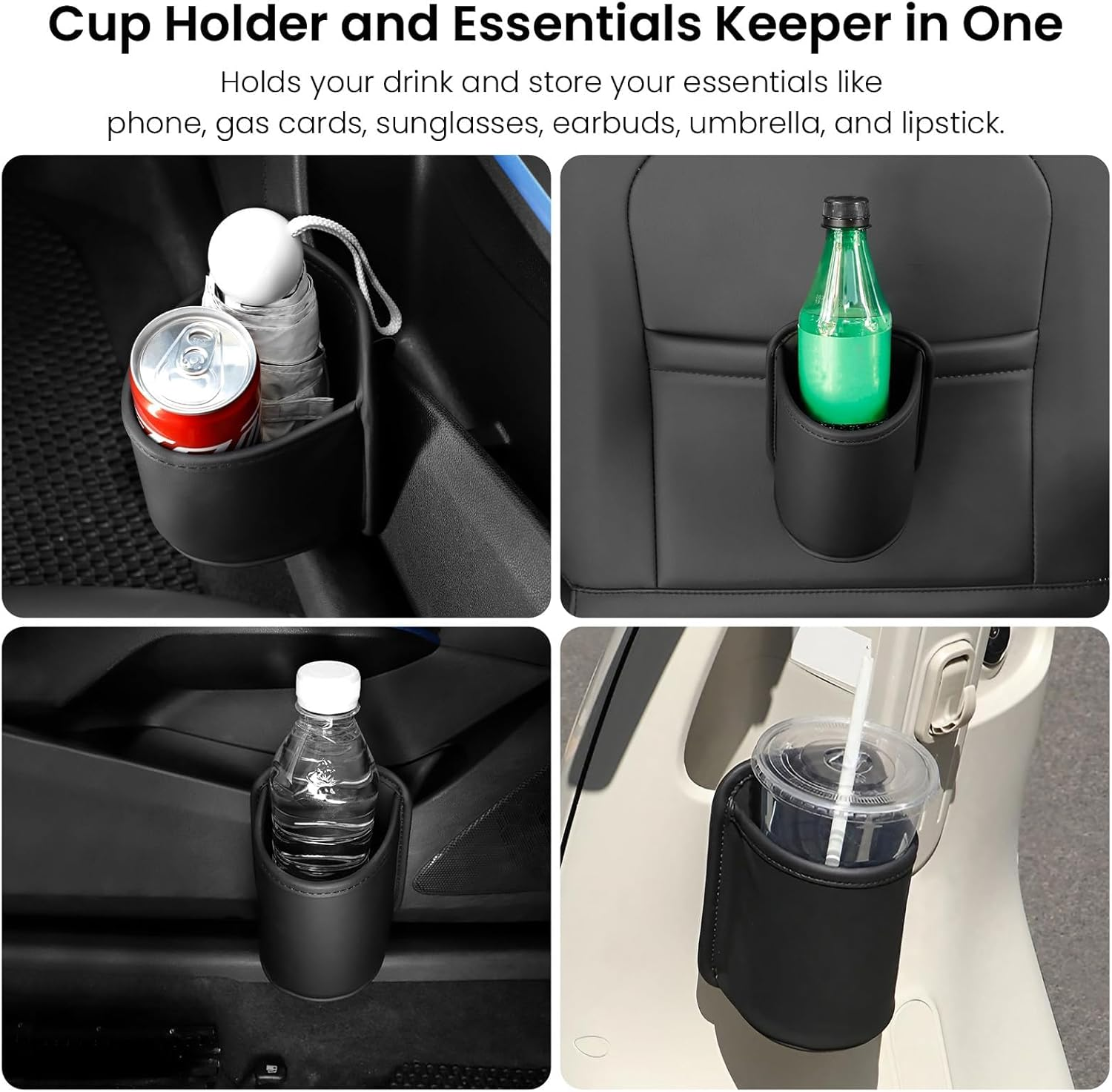 2 Pack Large Cup Holder for Car Door Pocket Seat Clip on Beverage Drink Holders Organizer Scratch-Resistant PU Leather Black image number 5