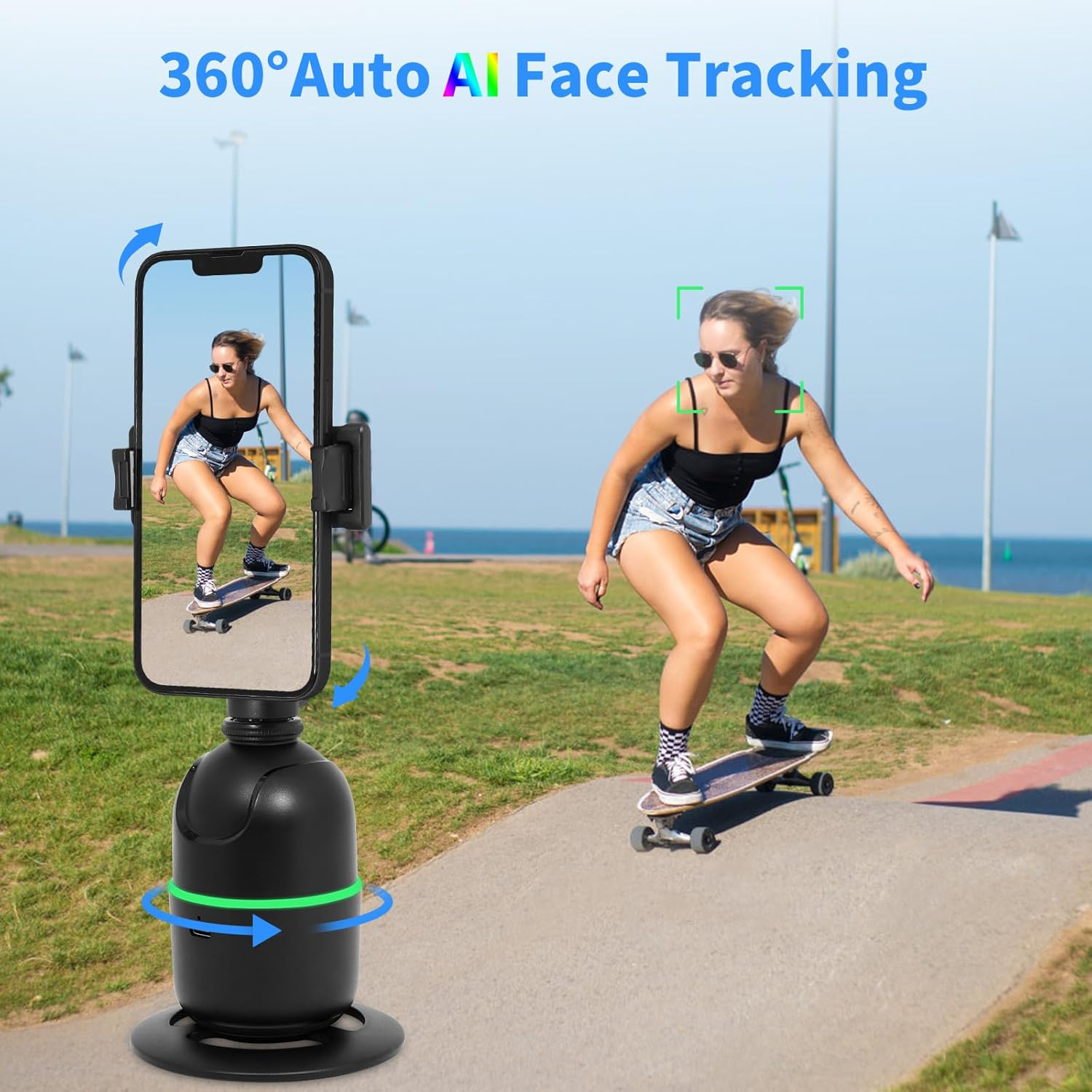 Kozyone Auto Face/Body Tracking Tripod, No App Required, 360&deg; Rotation Phone Holder with Fill Light, Auto Tracking Phone Stand, Smart Gesture Control, for Vlog, Tiktok, Streaming, Zoom image number 4
