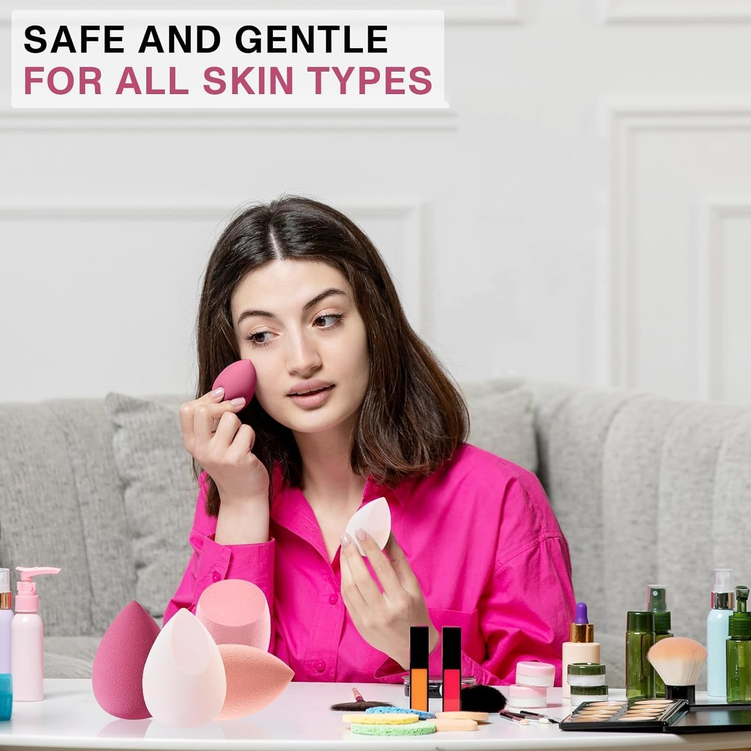 8 Pcs Makeup Sponges Blender Set,Light Pink Color Scheme (4 Shapes) image number 3