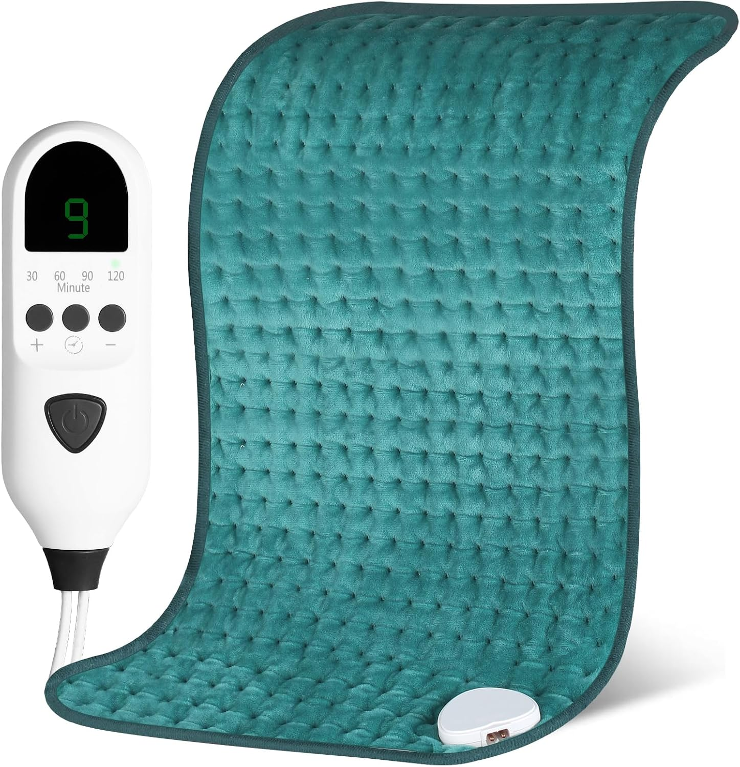 Electric Heating Pad, Soft Heated Pad with LCD Controller, 9 Heating Levels, 4 Gears Timing, Fast Heating & Machine Washable, Great for Back Neck Shoulder Belly Leg Arm, 60Cmx30Cm, Green