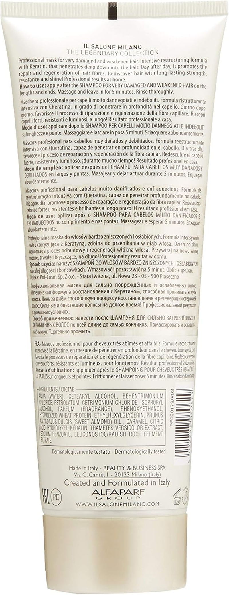 Il Salone Milano Professional Keratin Mask for Very Damaged Hair - Reconstruction, Strengthen and Repair - Premium Quality - 8.55 Oz. / 250Ml image number 2
