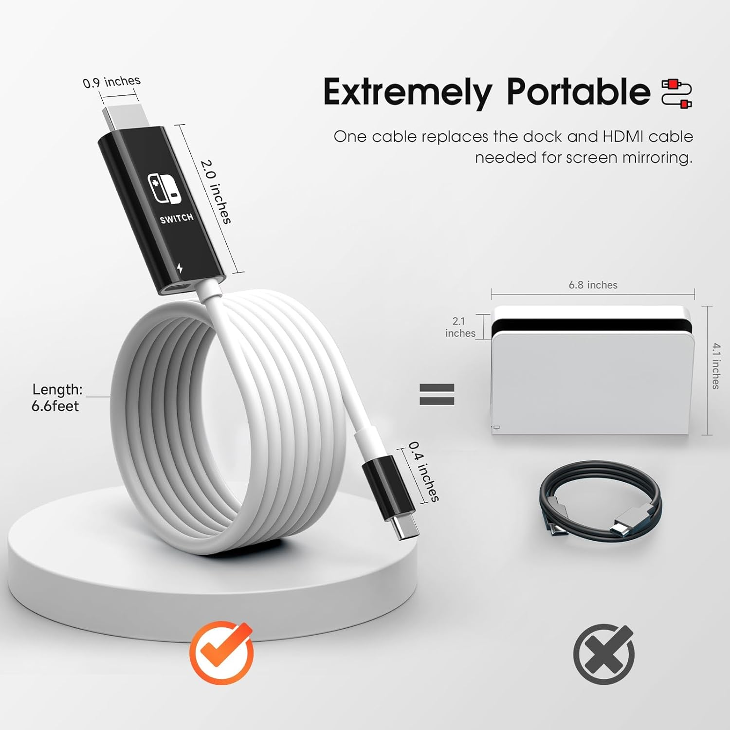 OLAIKE 3In1 USB C to HDMI Cable for Nintendo Switch/Oled, 1080P@60Hz Screen Projection Cable for Nintendo Switch, an Ultraportable Alternative to the Switch Dock, 2M, Black White