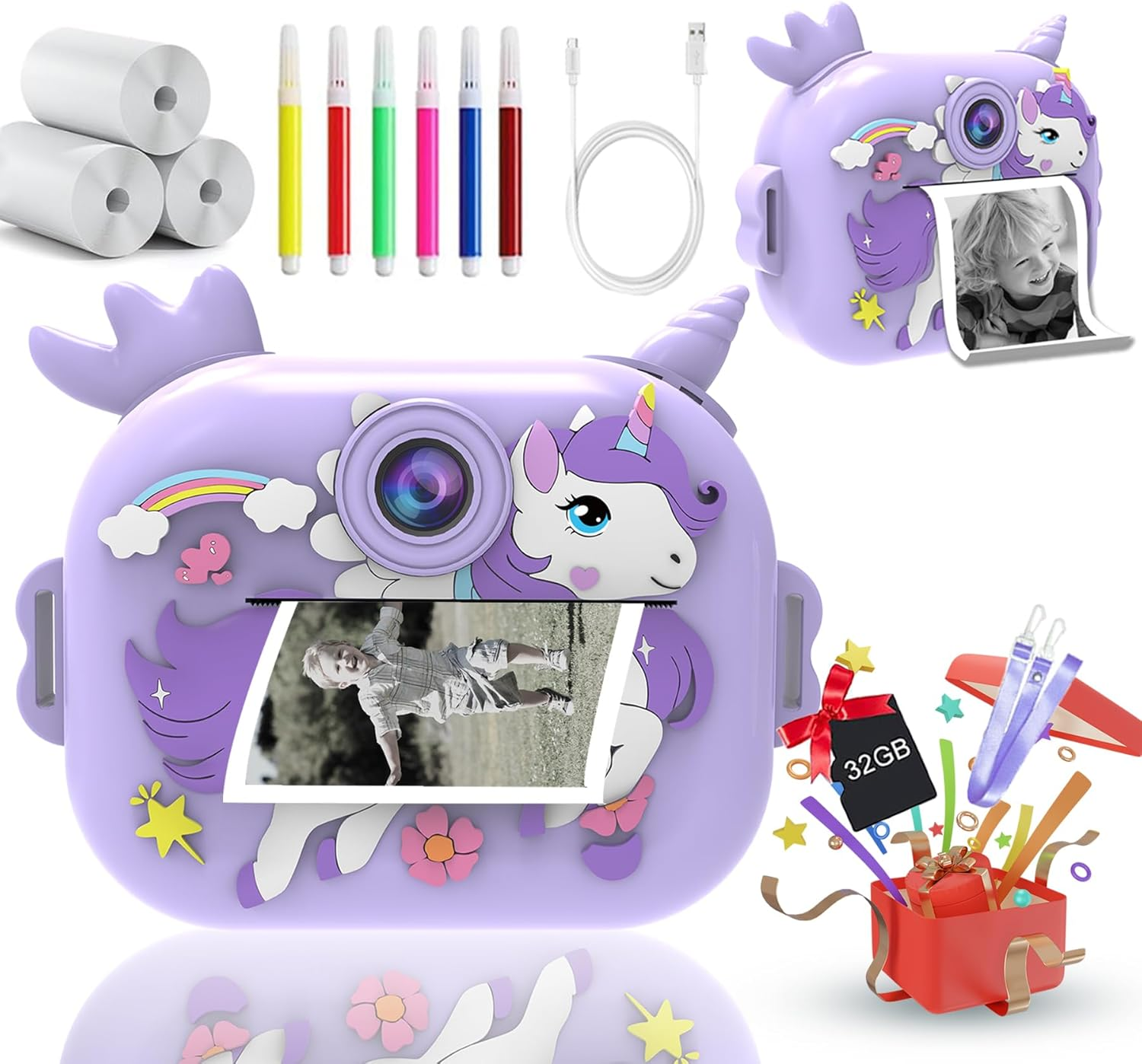 Kids Camera Instant Print,Iggdoqi Kids Digital Camera with 3 Rolls Print Paper,2.4 Inch 1080P Screen Toddler Digital Camera with 32GB TF Card for 3-12 Girls Boys Christmas Birthday Party Gift(Green)