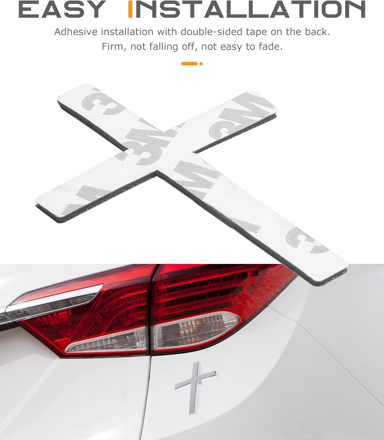 2PCS 3D Cross Stickers,Car Accessories Decals for Vehicles,Self Adhesive Cross Metal Car Emblem,2.5"&times;1.8" Cross Jesus Automotive Decal,Suitable for Trunk Tailgate Side Decoration (Silver) image number 3