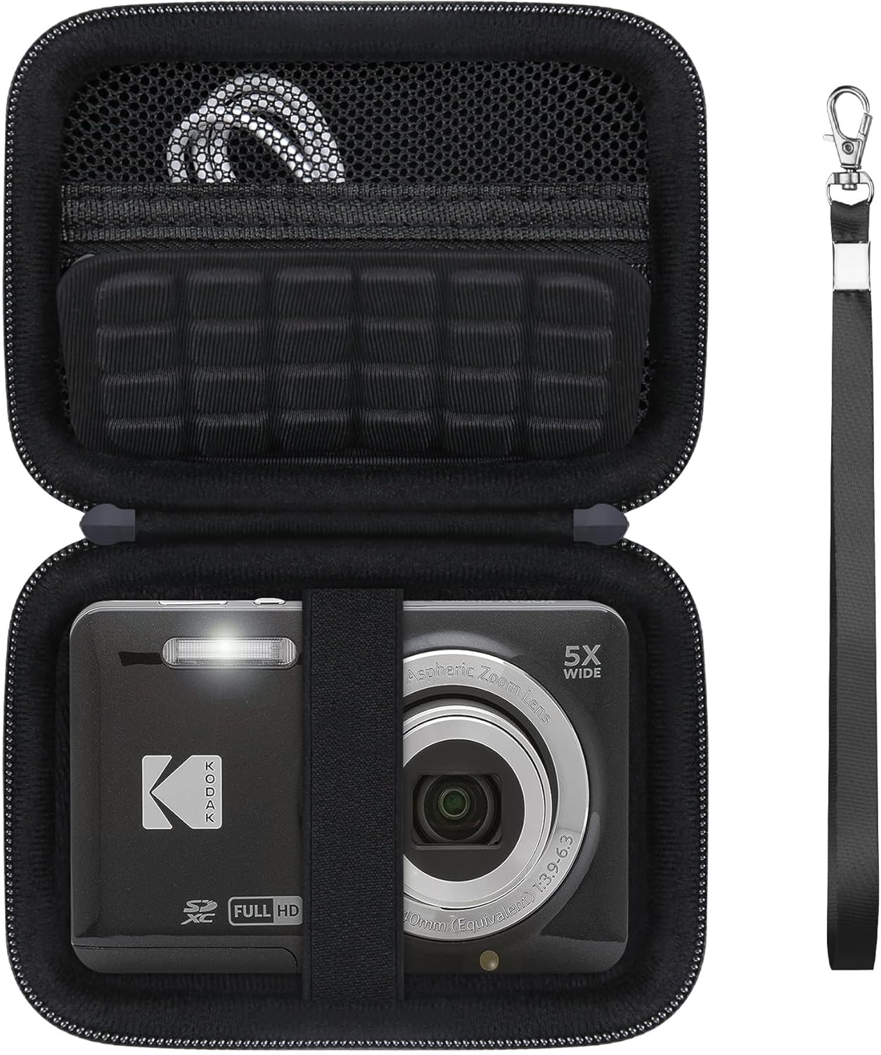 Supmay Digital Camera Case Compatible with Kodak PIXPRO FZ55 FZ45 Friendly Zoom Digital Camera, Vlogging Camera Storage Holder Travel Bag with Mesh Pocket for Battery, USB Cable, SD Card, Pink