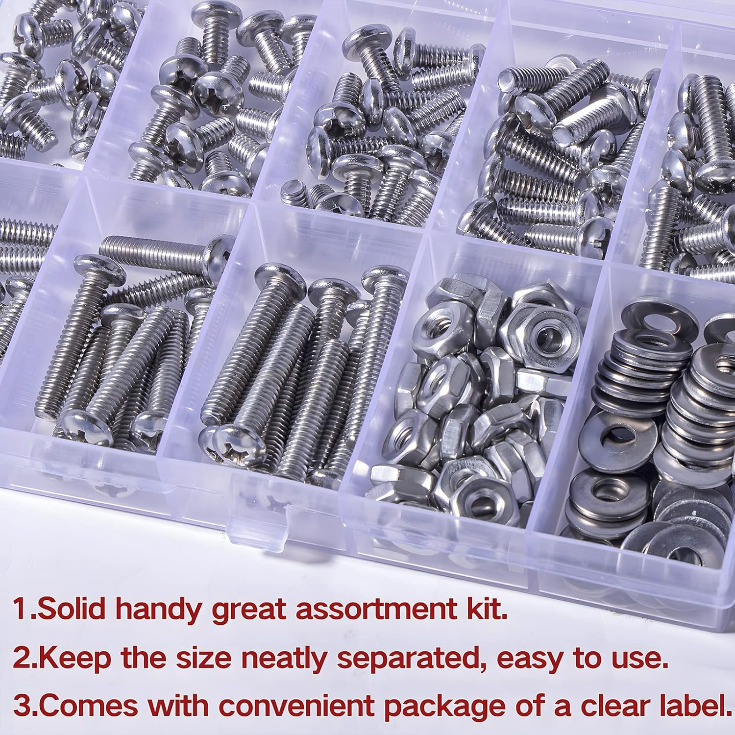 Zmbroll #8-32 185Pcs Phillips Pan Head Machine Screws 304 Stainless Steel Machine Screw Full Thread Fasteners Bolts Nuts and Washers Assortment Kit
