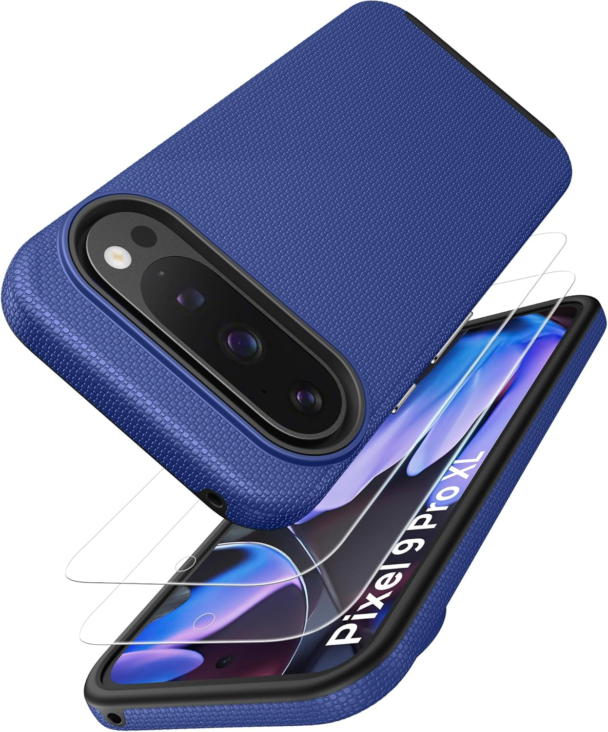 Vihibii for Google Pixel 9 Pro XL Case, [Double Layer Drop Protection] with 2X Screen Protector, Shockproof Silicone Inner Case & Rugged Outer Cover Phone Case for Google Pixel 9 Pro XL 2024, Blue image number 3