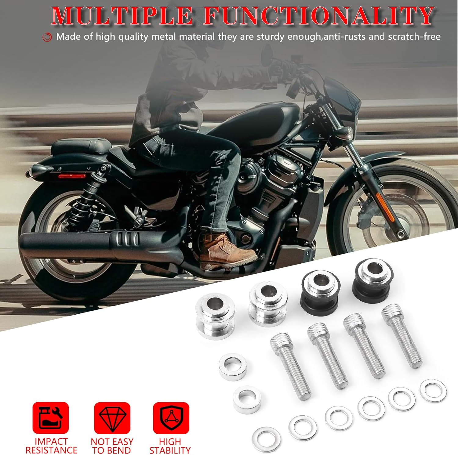 Holdfast Sissy Bar Docking Hardware Kit Compatible with Harley Softail Deluxe Low Rider Fat Boy Street Bob Fat Bob FXFB FLDE FXBR FLHC FLSB FLSL FXBB FXLR 2018-Up（Chrom） - Black image number 3