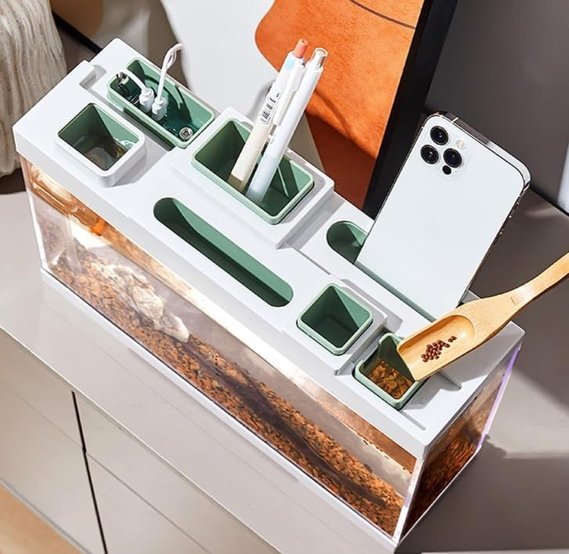 Tabletop Storage Fish Tank - 2 Gallon (9L) Extremely Narrow High Definition Acrylic Aquarium with Silent Pump Filtration System and LED Lights (Greener) image number 2