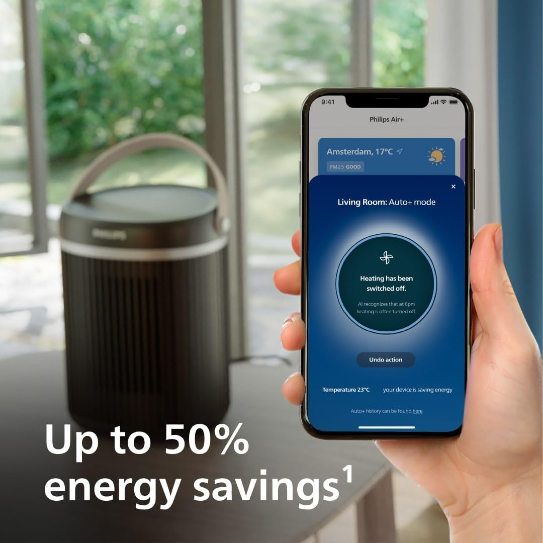 Philips 3000 Series Energy Efficient Connected Fan Heater 2000W, up to 50% Energy Savings with Ecoai, Quiet 24 Db(A), 5 Safety Features, 45&deg; Oscillation, Dark Grey (CX3120/01) image number 1