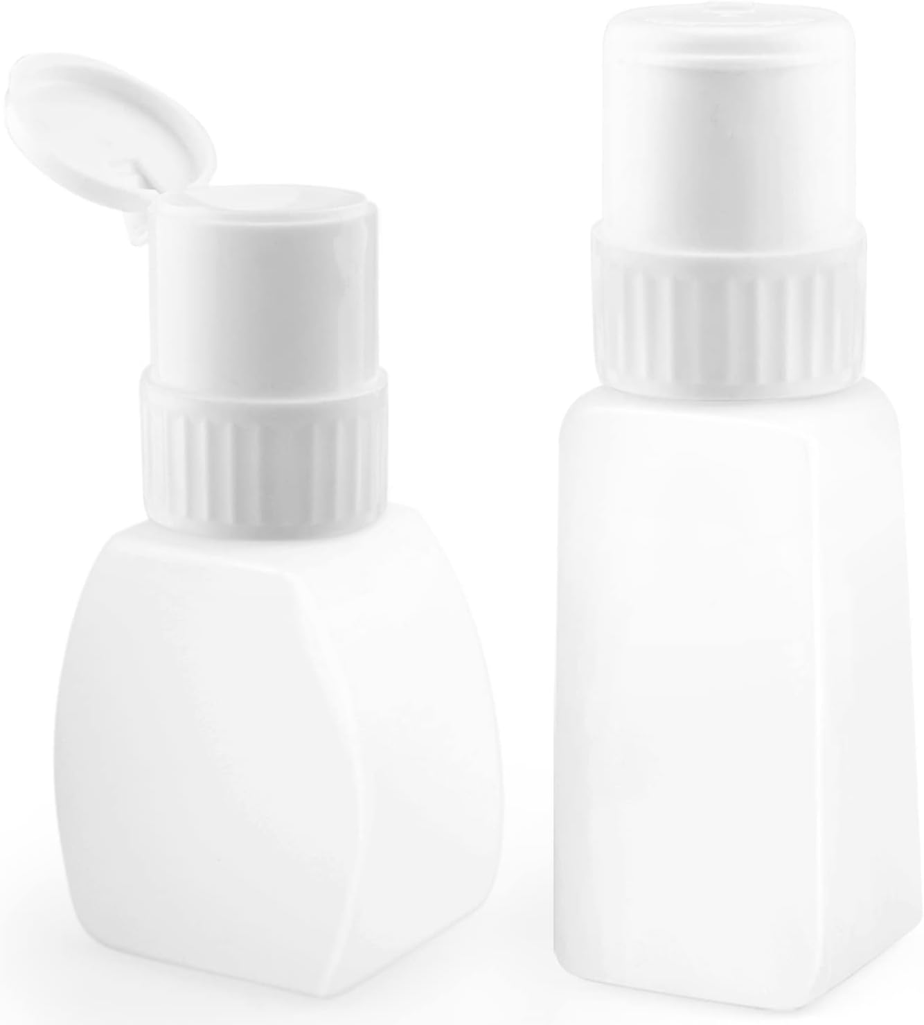 2Pcs Plastic Push down Pump Bottle Refillable Nail Polish Remover Bottle Press Pumping Dispenser with Flip Cap for Nail Polish&Makeup Remover Liquid Alcohol - White image number 2