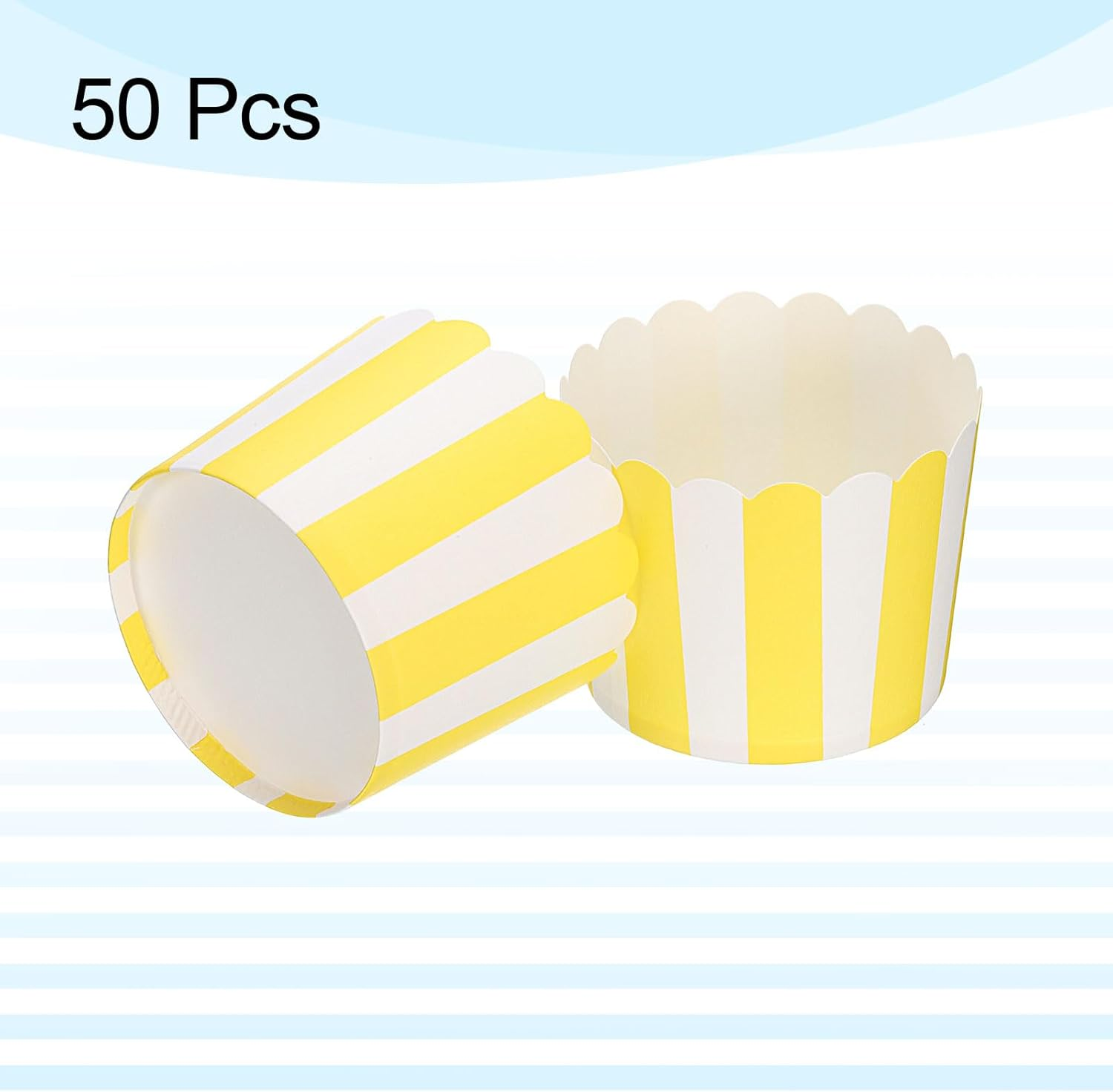 HARFINGTON 50Pcs Paper Baking Cups 6Oz Greaseproof Disposable Bulk Cupcake Muffins Liners Cases Wrappers for Wedding Birthday Graduation, Stripe Yellow image number 2