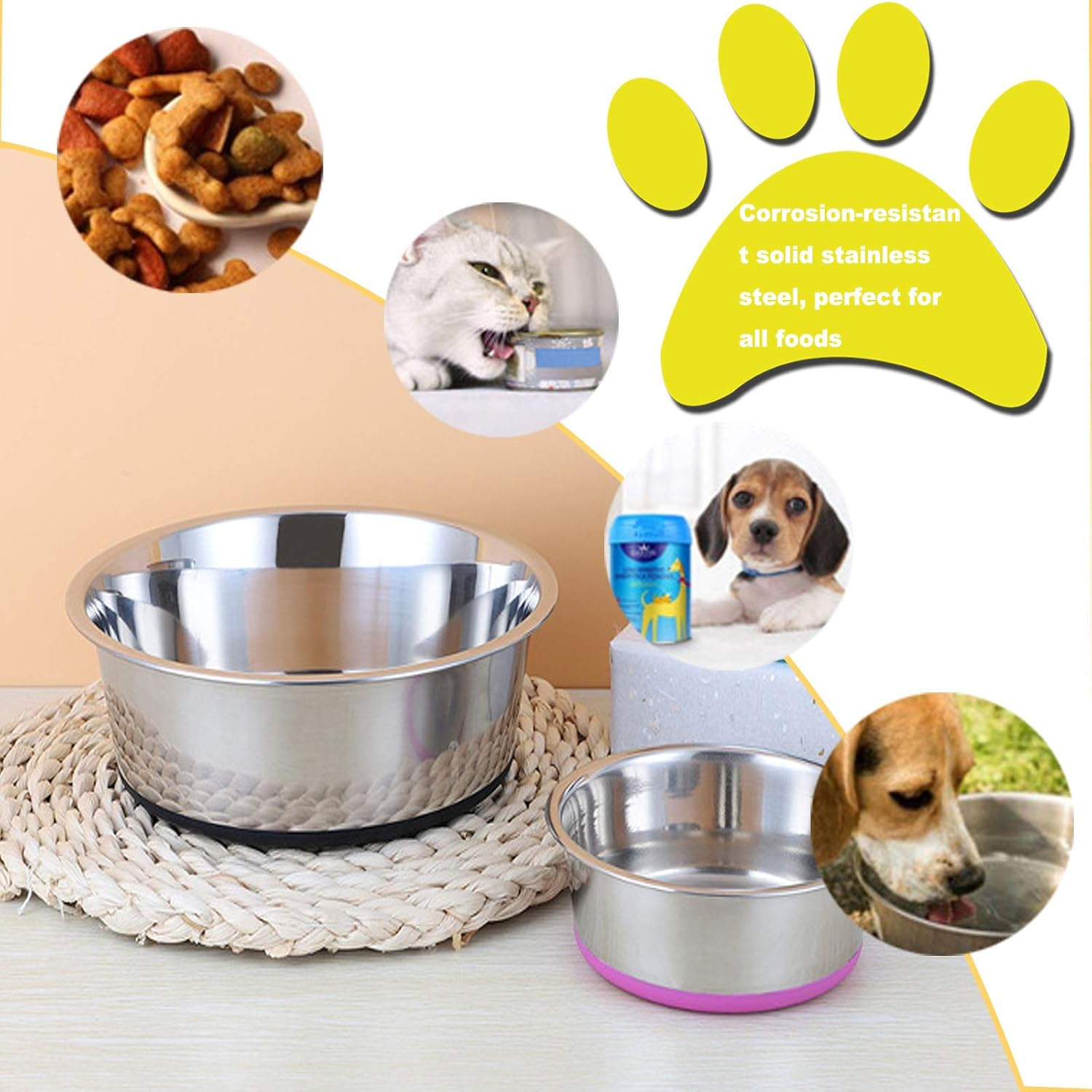 SUOXU Heavy Stainless Steel Dog Bowls,Large Dog Bowl with Non-Slip Silicone Bases,Pet Feeding Bowls,2500Ml Large Dog Feeder Bowls and Water Bowls(Xl-26Cm) image number 6