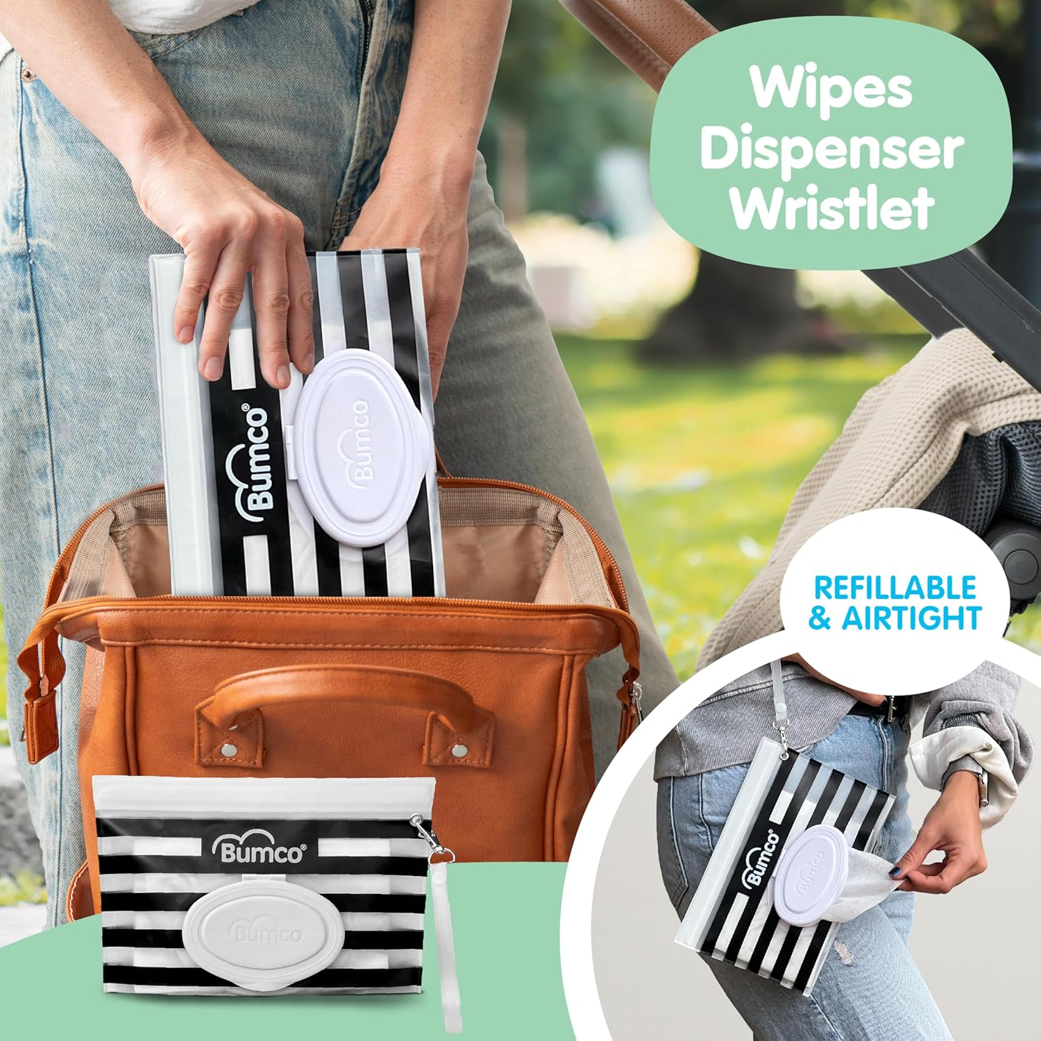 Bumco Baby Gift Basket - Personalized Diaper-Changing Baby Gift Set, Gender Neutral Baby Gift with 2 Baby Bum Brushes (Original & Mini) + Diaper Clutch Bag + Wipes Wristlet, Newborn Gift Set - Blue image number 3