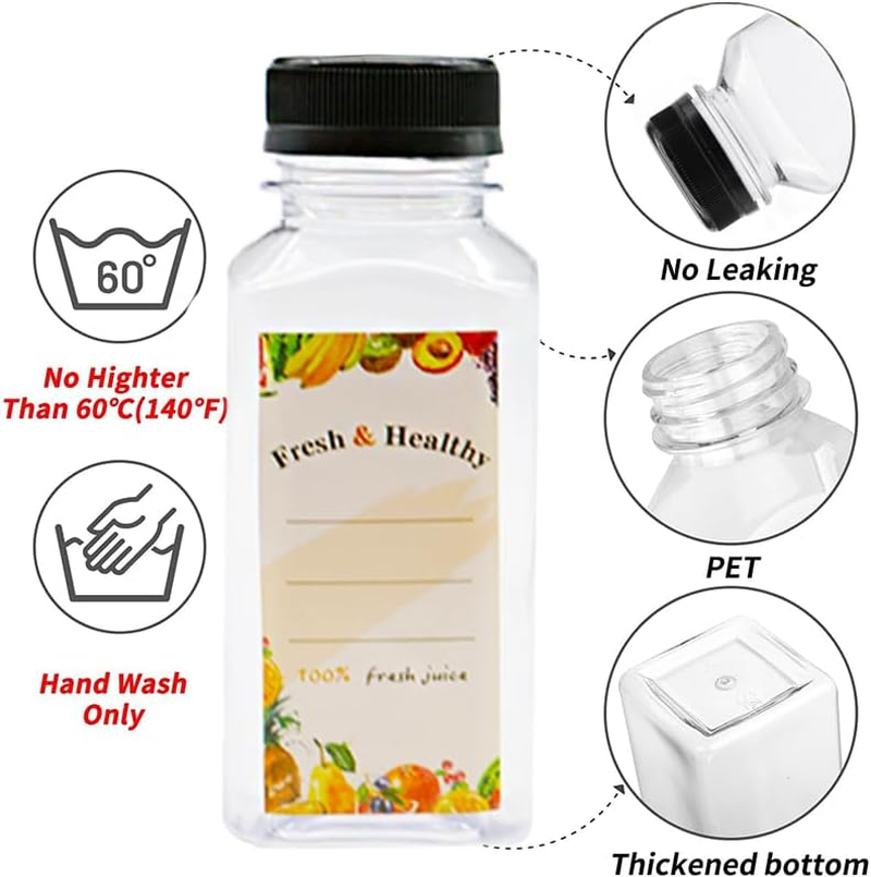 20 Pack 8Oz 250Ml Reusable Empty Plastic Juice Bottles with Leak-Proof Caps Lids, Clear Homemade Water Bottle, Label，Recyclable Drink Bulk Containers for Juicing, Smoothie, Milk and Other Beverages image number 3