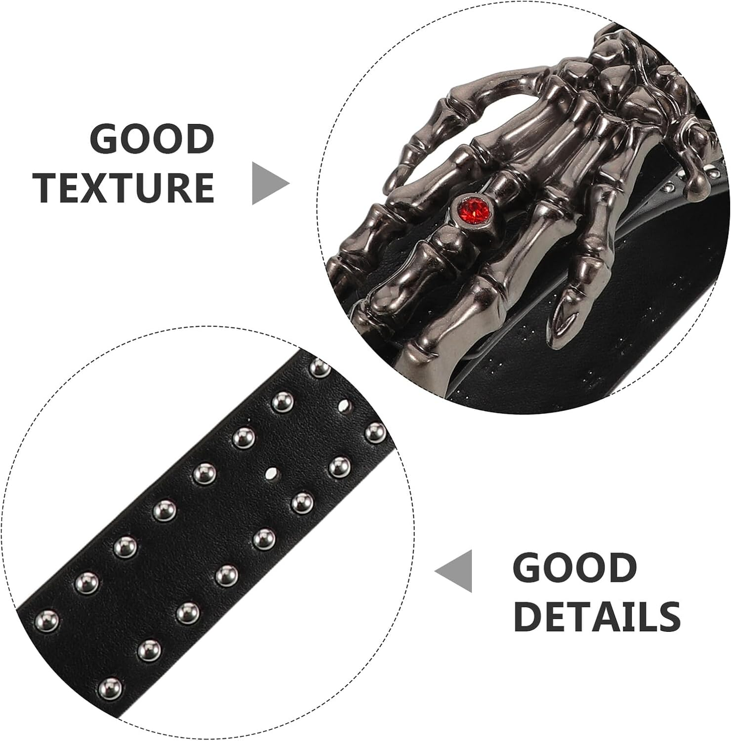 GLSTOY Black Studded PU Leather Belt with Skull Buckle Unisex Punk Rock Rivet Waistband for Women Men Adjustable Faux Leather Skeleton Waist Belt for Costume and Nightlife image number 3