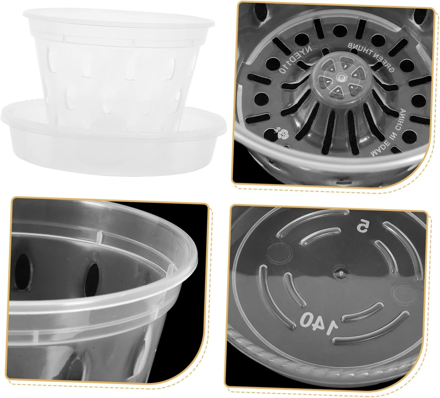 INOOMP 5Sets Plastic Orchid Pots and Saucers for Indoor Flowers Garden Supplies and Decorative Plant Containers image number 1