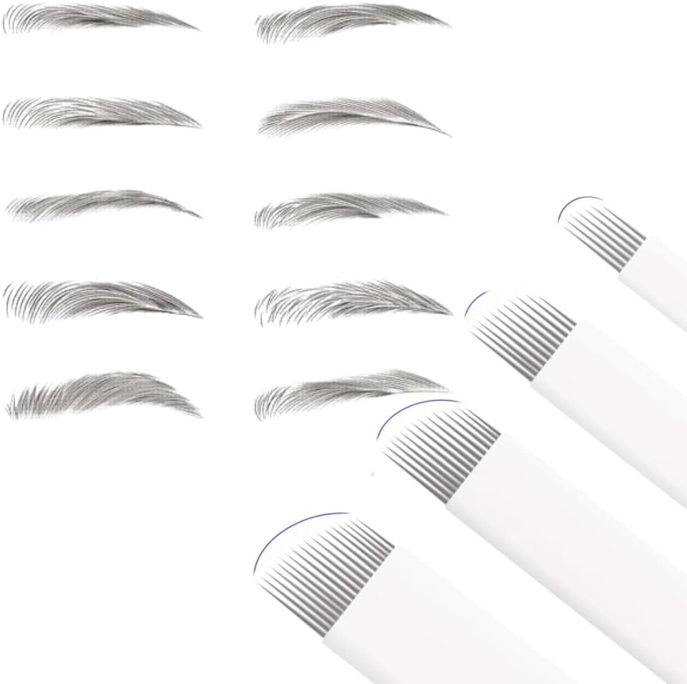 Microblading Sloped Needles,8 Pieces Eyebrow Microblade Needles for Makeup,Microblading Blades,Permanent Makekup Nano Needles 7,12,14,18 Pin,For Hair Stroke Brow Tgobeatuy(White) image number 1