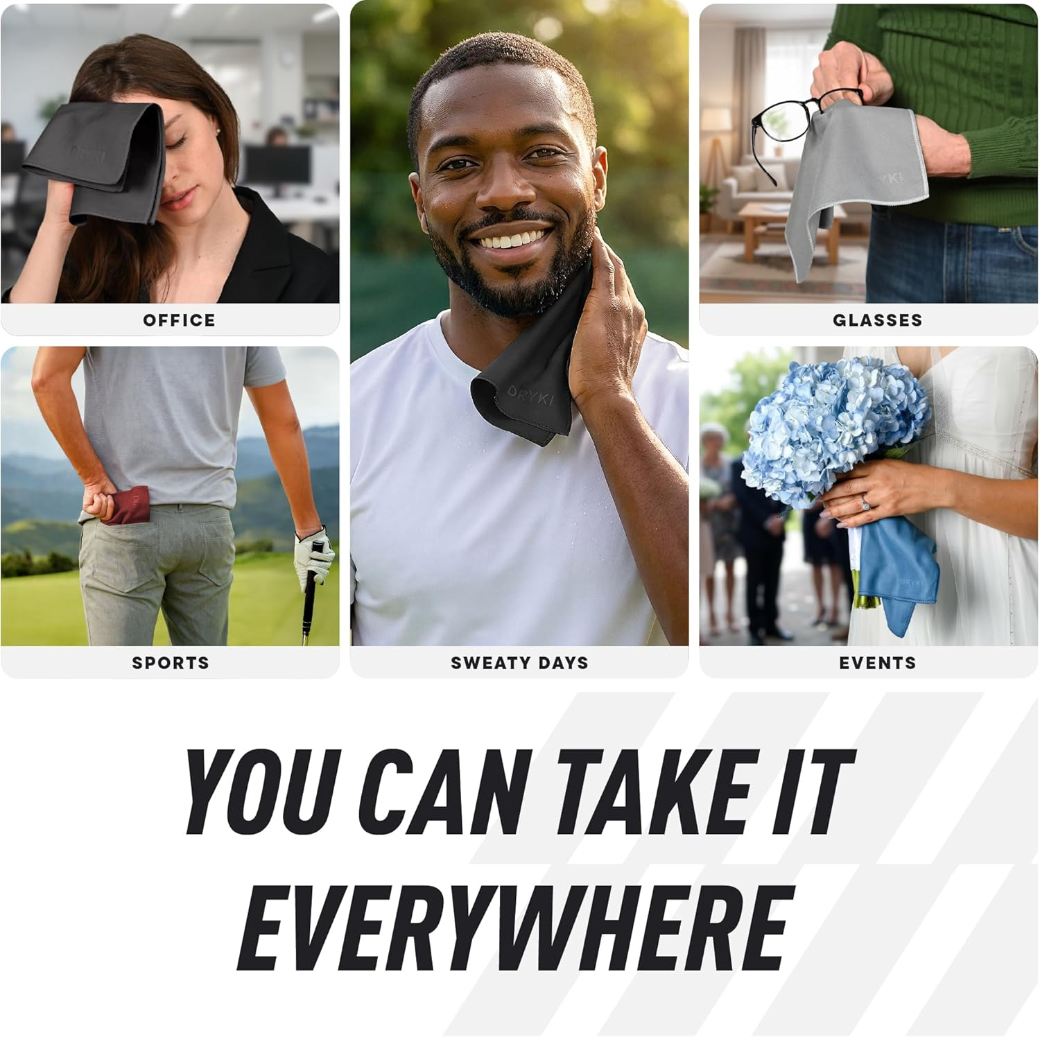 Sweat Absorbing HANDKERCHIEFS - Sport Microfiber for Wicking Sweat from Hands, Face, Body - 5 Pack