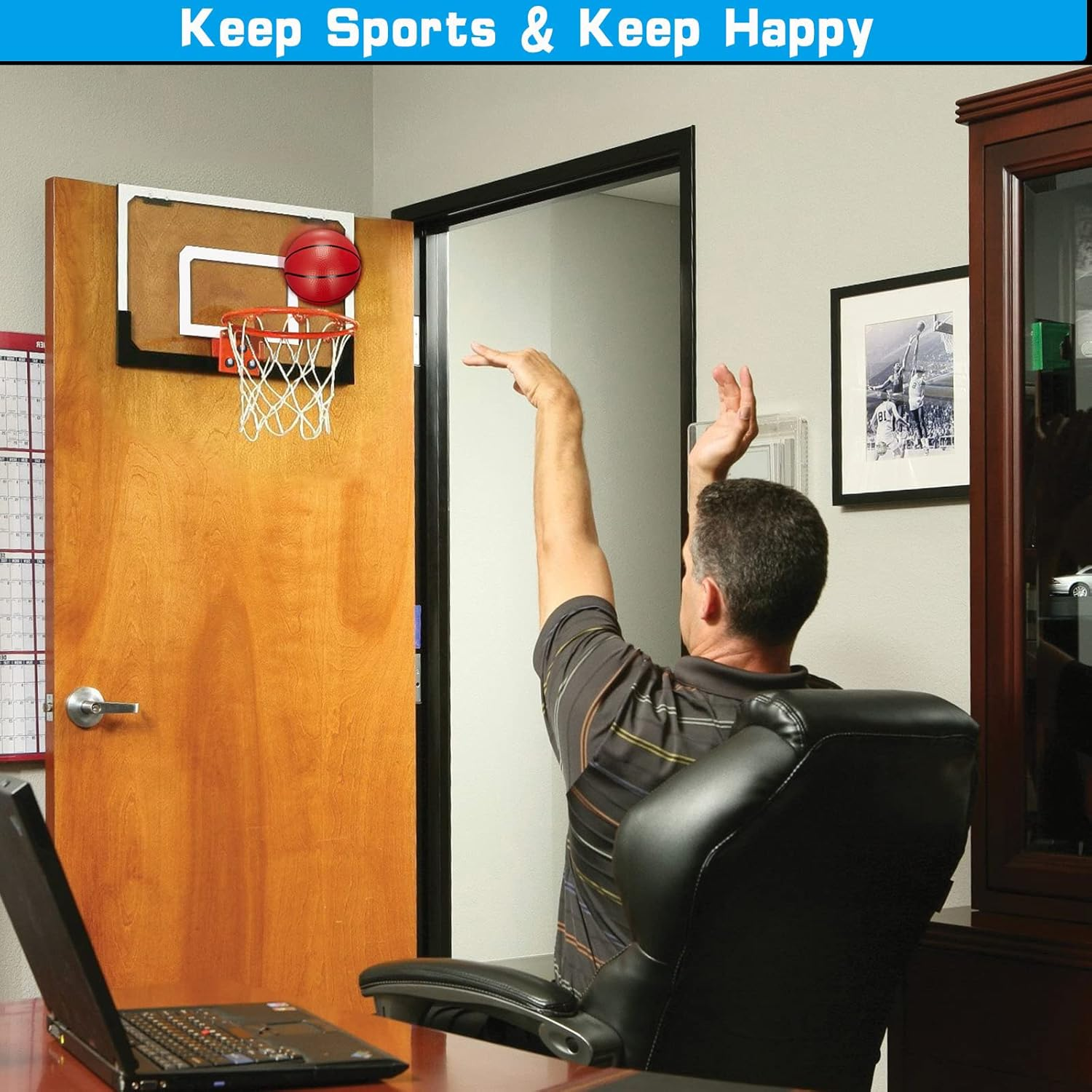 Mini Basketball Hoop Set for Kids Adults, over the Door Basketball Hoop with 4 Mini Replacement PVC Basketballs Gift Set image number 4