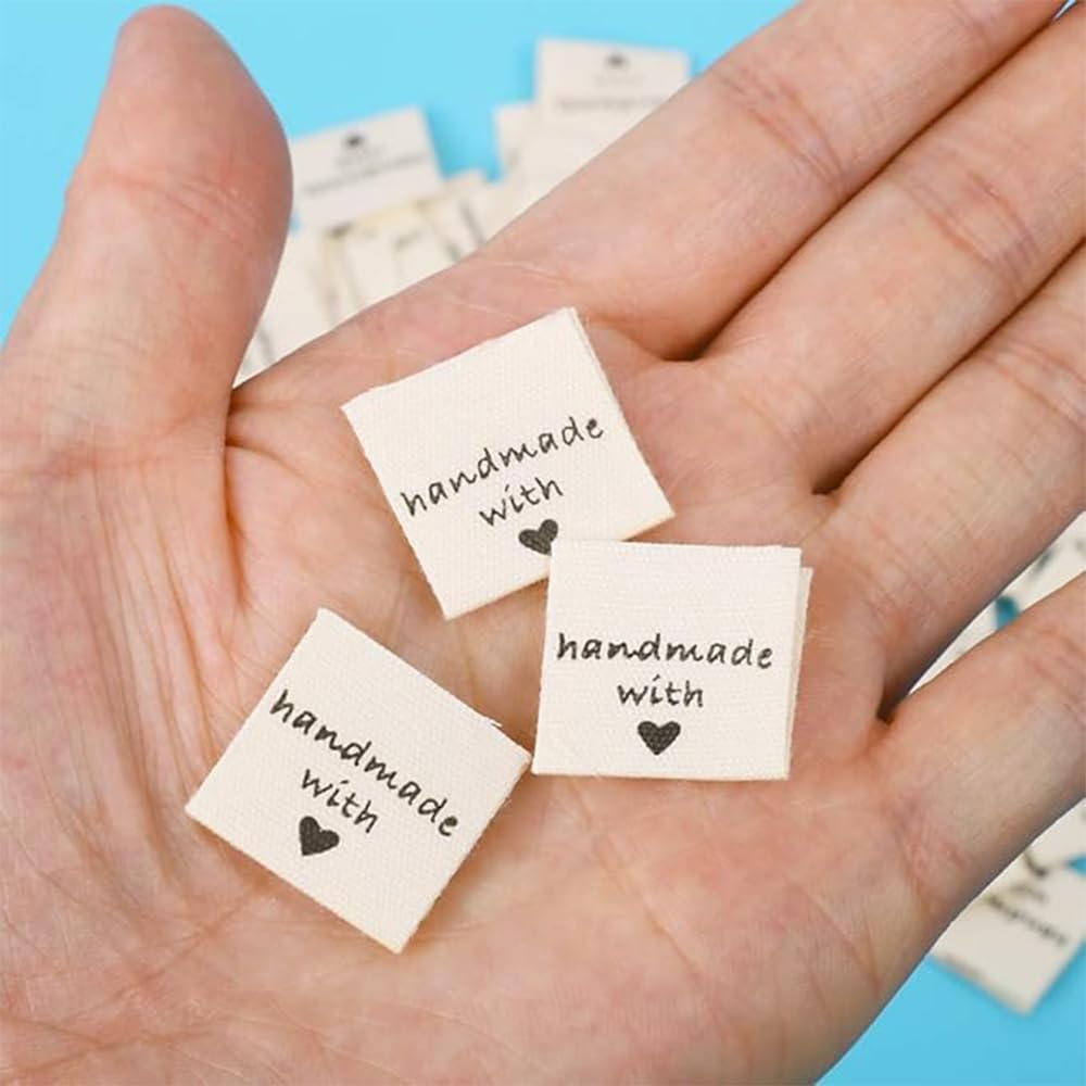 200 Pcs Handmade Sewing with Love Labels, Iron on Labels, Handmade Sewing Clothing Embroidered Labels, Costume Clothing Labels, DIY Knitting Crafts Sewing Decorations image number 2