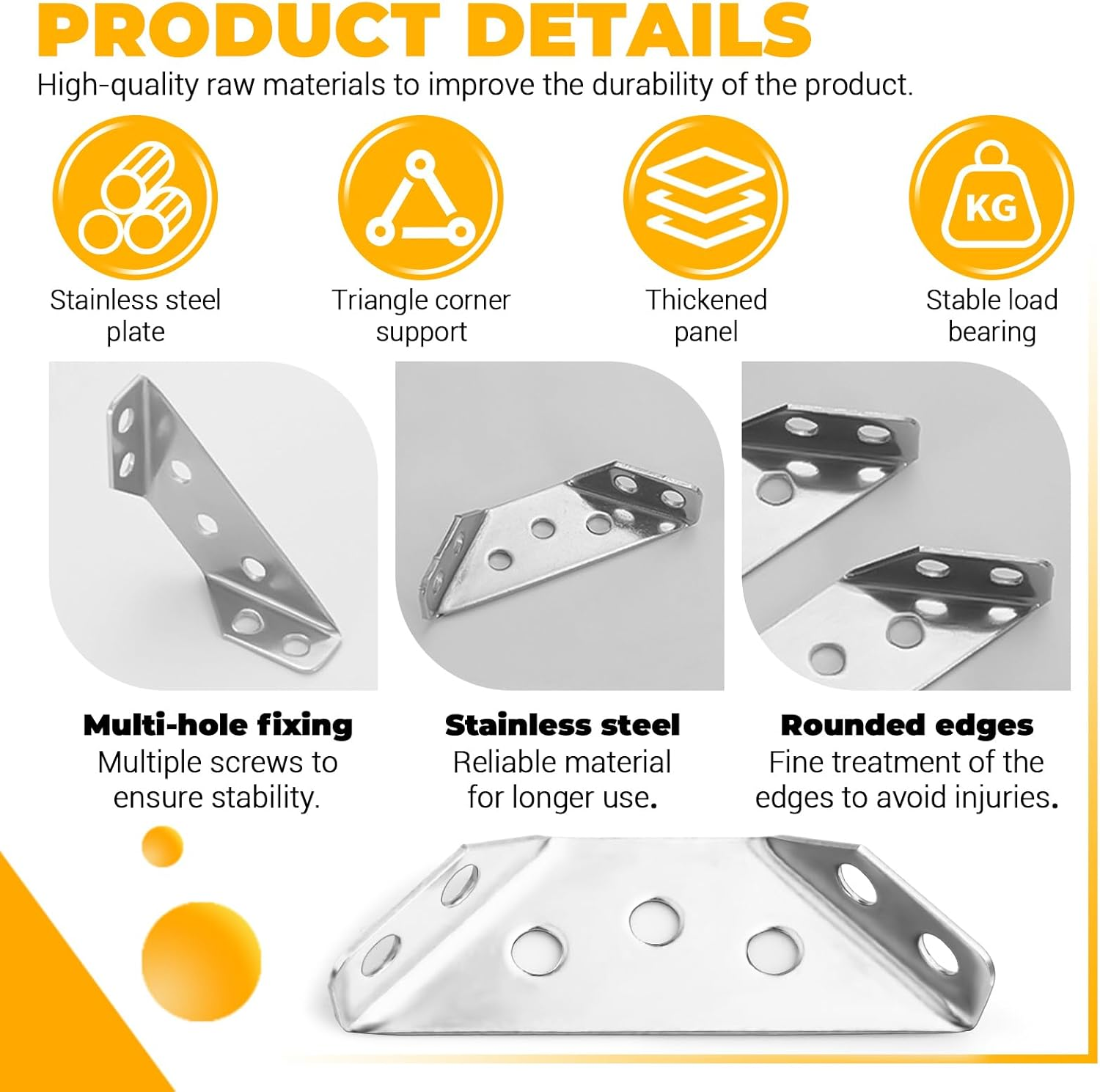 20 Pcs Stainless Steel Furniture Corner Connector Triangle Bracket Furniture Corner Connectors with Screws Flat Corner Brace Universal Stainless Steel Furniture Corner Connector for Furniture (Silver)