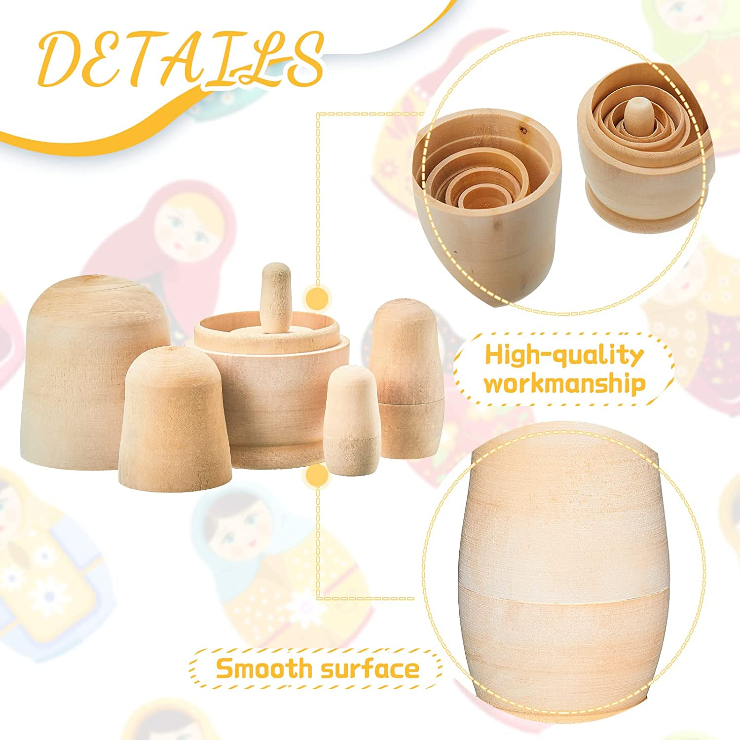 2 Sets Unpainted Nesting Dolls Blank Russian Nesting Dolls Personalize Create Your Own Christmas Russian Doll Wooden Matryoshka DIY Dolls Kit for Kids image number 6