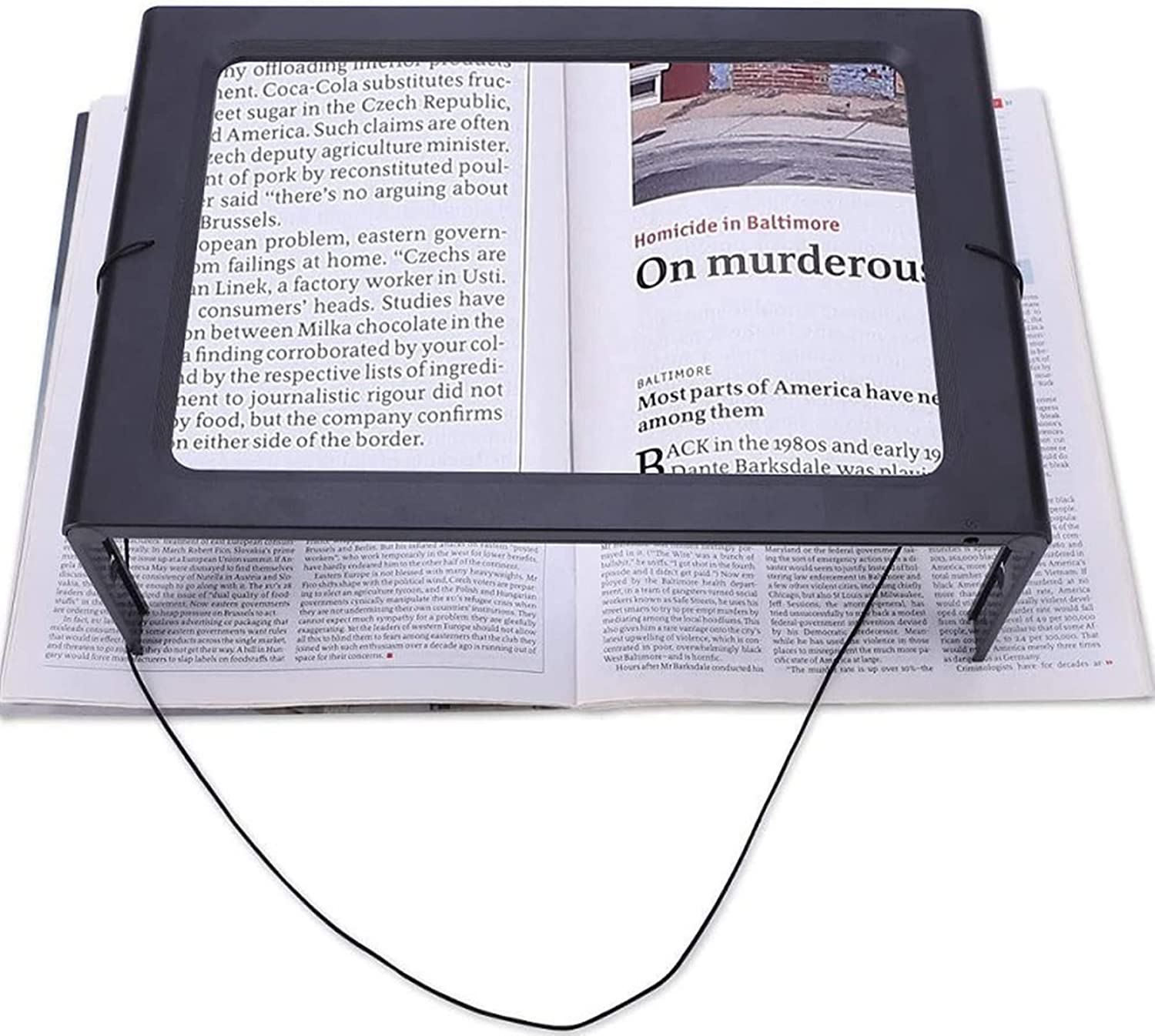 Full Page Magnifier Magnifying Lens Rectangular 3X with 4 LED Lights Illumination Neck Cord Fold Handheld Hands-Free Magnifier with Stand Ideal for Seniors,Children,Low Vision,Reading Books,Newspapers image number 5