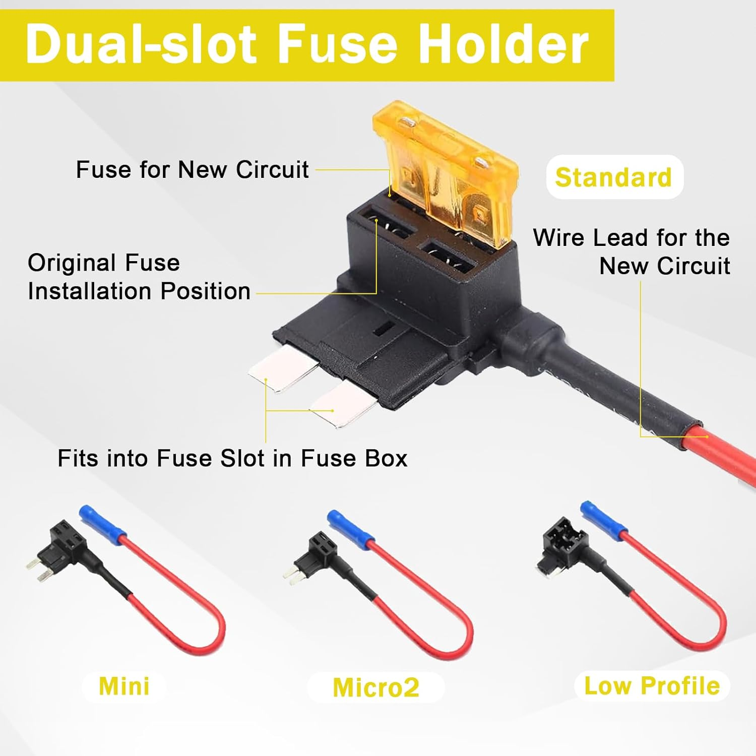 12 Pack 12V Add-A-Circuit Adapter and Fuse Kit, Standard Mini Micro2 and Low Profile Taps with Fuse for Cars Trucks Boats image number 6