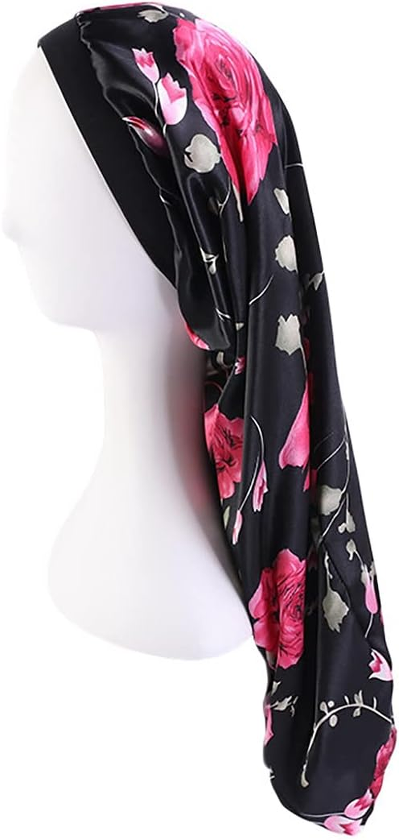 COSYOO Hair Braid Bonnet Satin Wide Classic Decorative Extra Long Printed Silk Soft Elastic Hair Bonnet for Women Printed Patterned Cover Lightweight image number 3
