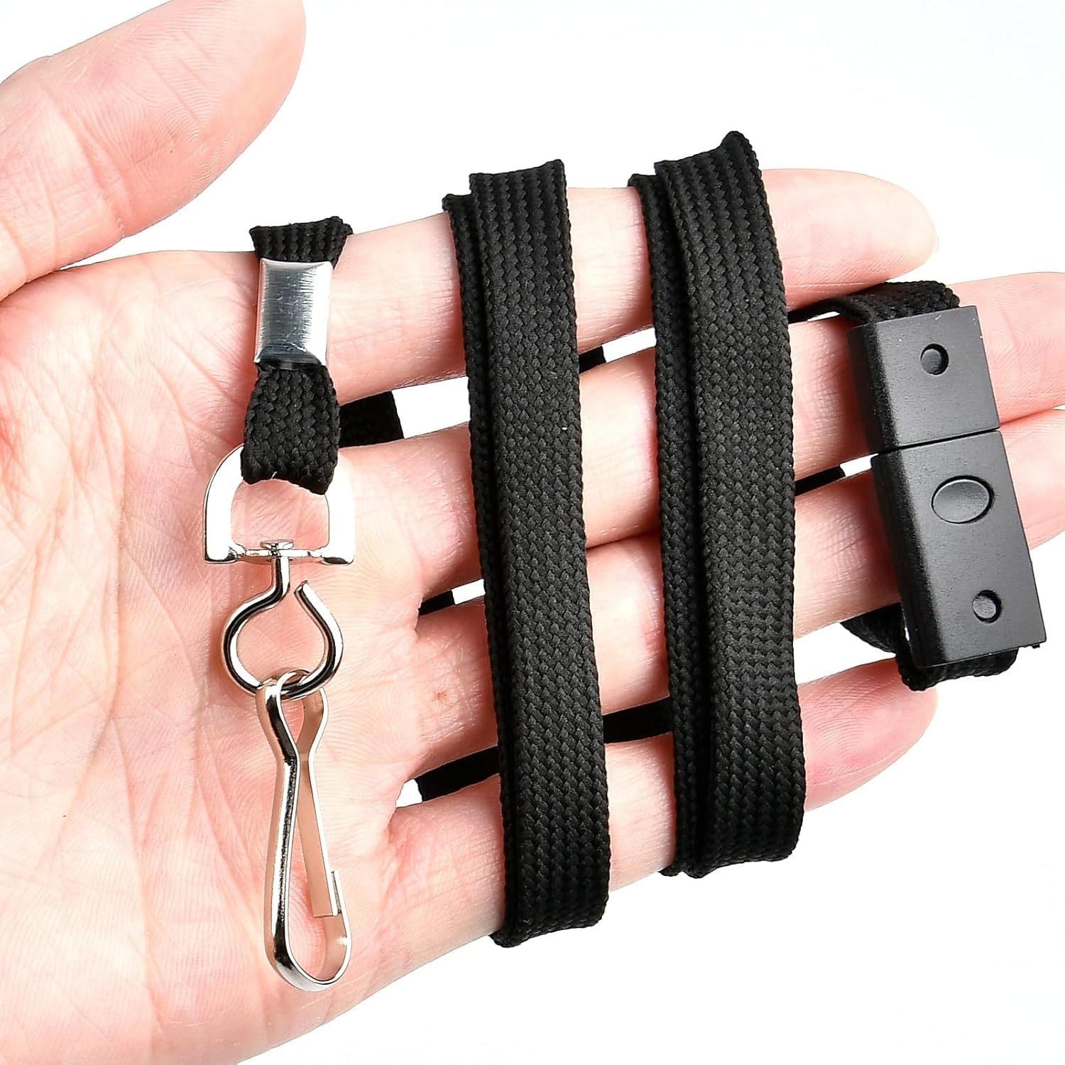 Lainballow 100 Pcs Breakaway Lanyards for ID Badges, Black Cotton Rope Classic Style with J-Hook, Flat Lanyards for ID Badges, Breakaway Badge Lanyard for Company Factory Campus Business image number 3