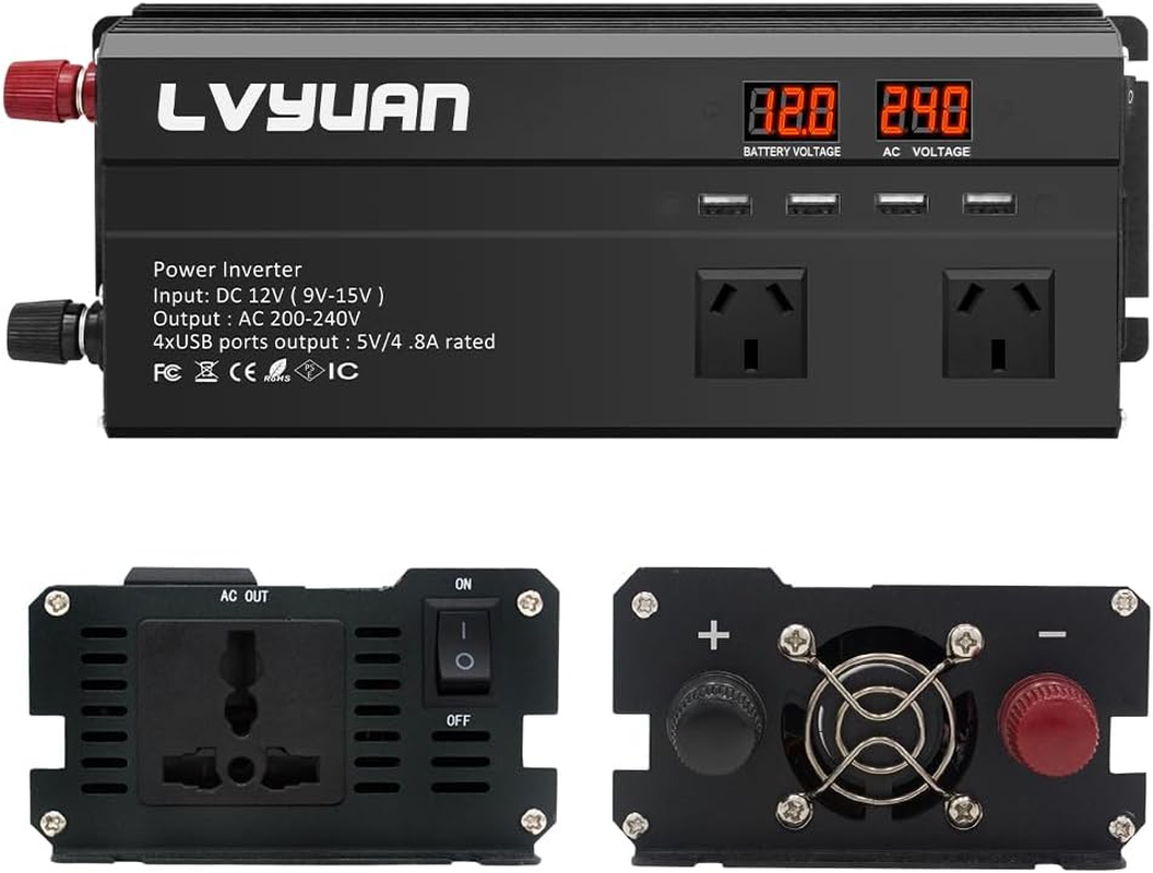 Yinleader Inverter 1000W Car Power Inverters 12V DC to 240V AC Converter with 4 AC Outlet 4 USB, 12 Volt Invertor Car Cigarette Lighter Inverter for Vehicles, Power Inversor 1000 Watts(Red) image number 5