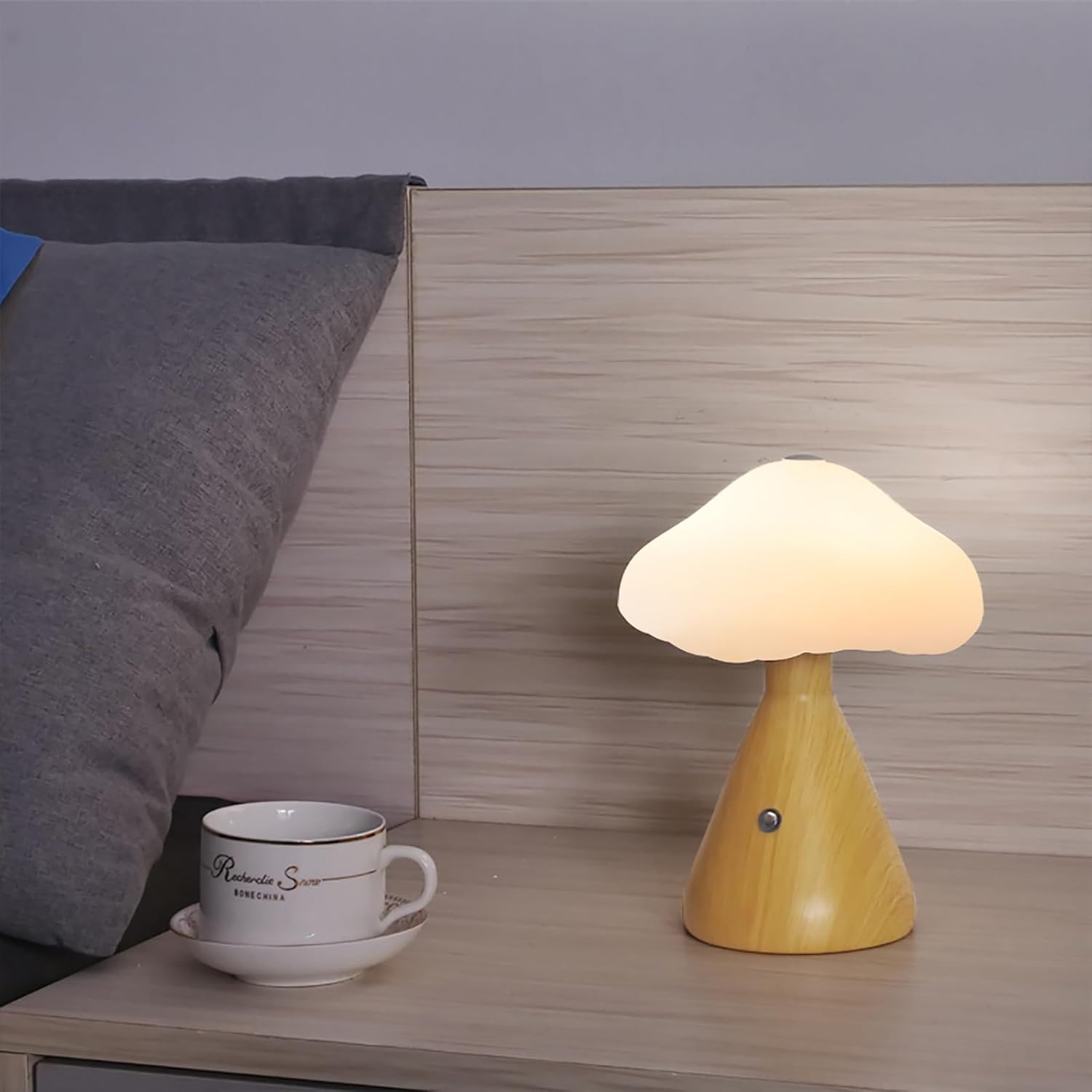 Shenzhi Tech LED Mushroom Table Lamp, USB Rechargeable Desk Lamp, Touch Controlled Dimmable Indoor Night Light for Home Decor Bedside Room (Wood Color) image number 3
