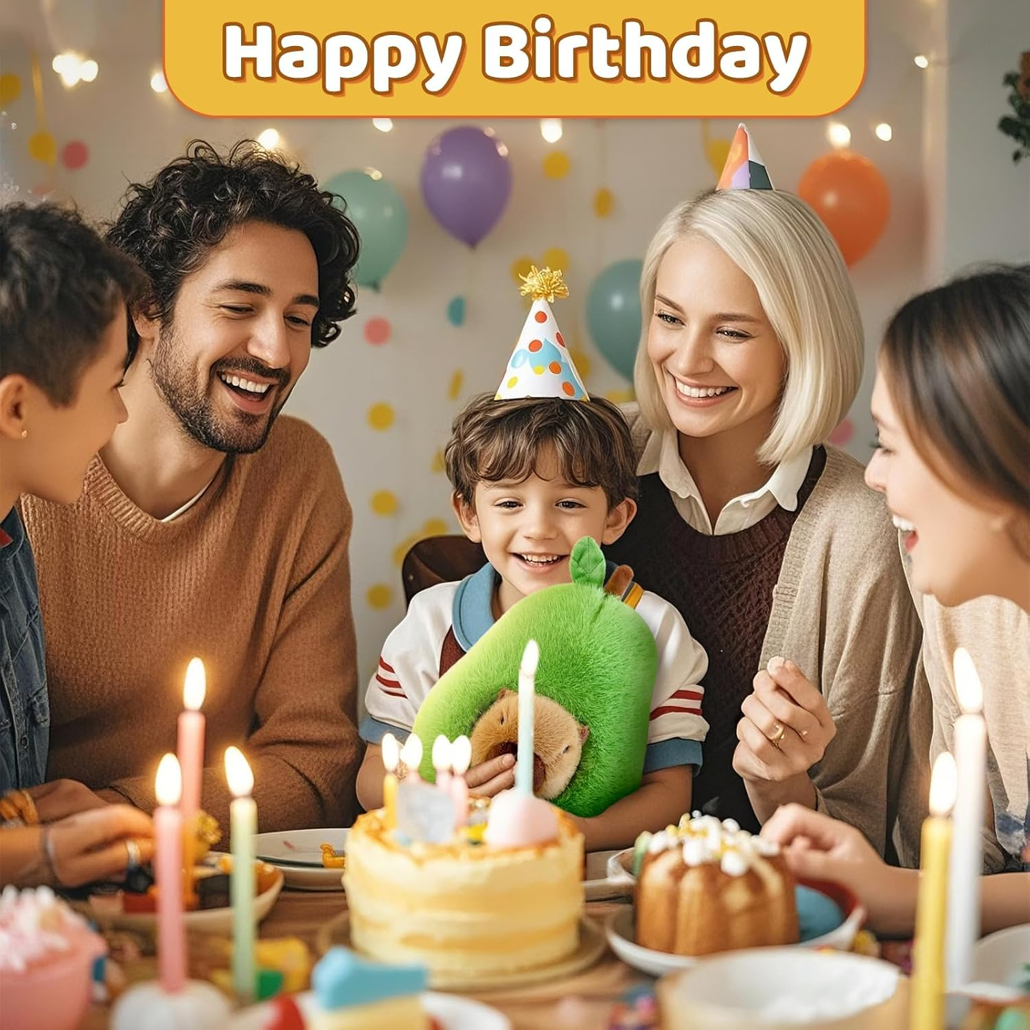 Esoes 35 Cm Cute Capybara Cuddly Toy, Capybara Plush Toy, Avocado Plush Dolls, Removable Avocado Headgear, Soft Stuffed Toy, Plush Simulation Toy image number 4