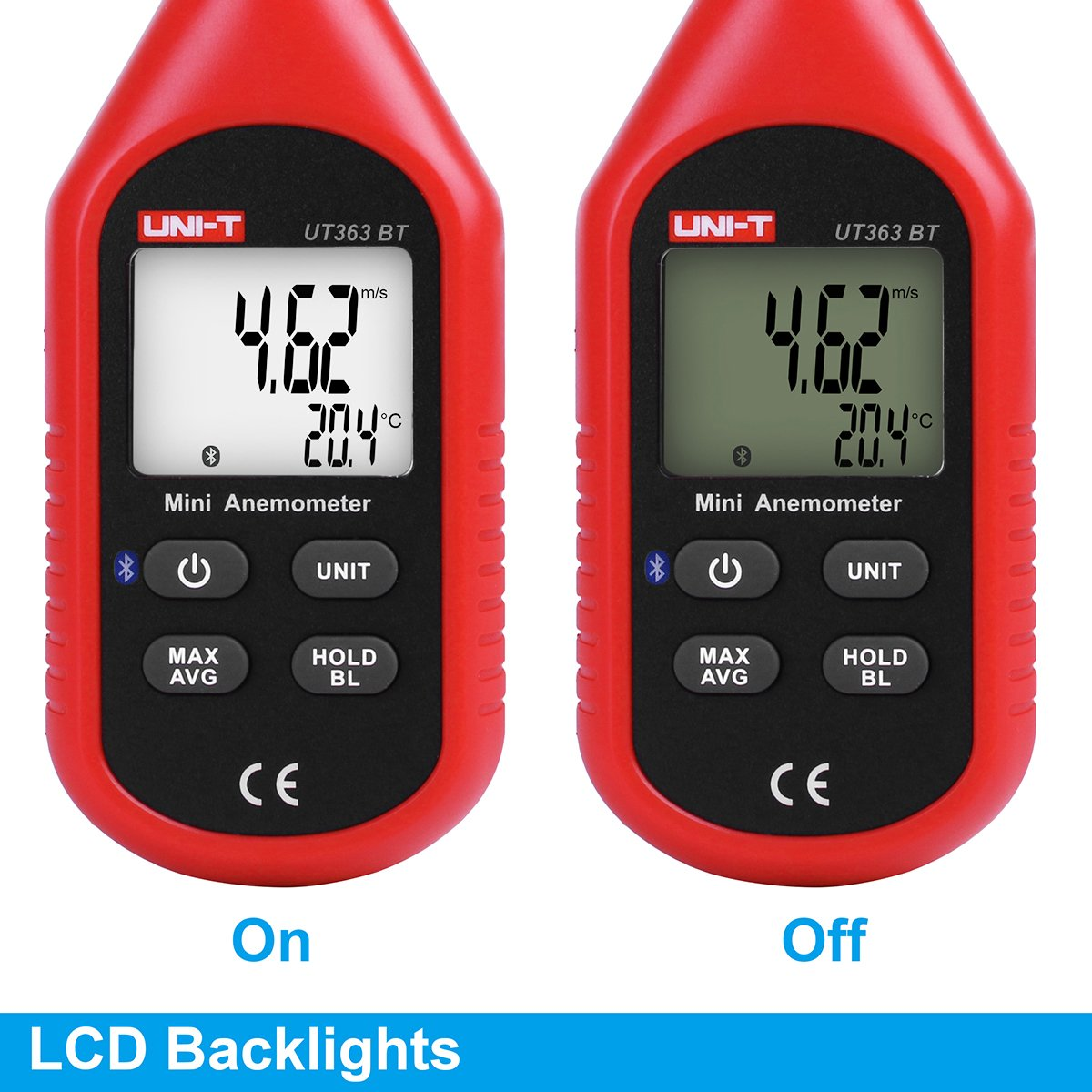 UNI-T Bluetooth Wind Speed Meter, UT363BT Handheld Mini Digital Anemometer with Thermometer and Max/Min for Weather Data Collection and Outdoors Sports Windsurfing Sailing with Backlight LCD Display image number 1