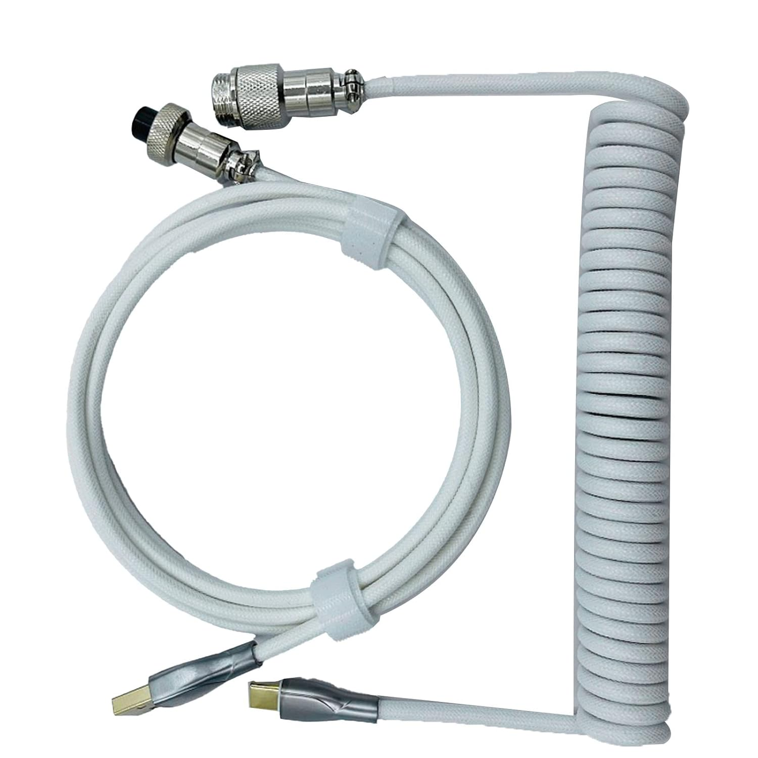 POENVFPO Retractable Coiled Gaming Keyboard Cable Sturdy Connector Two Stage Design Keyboard Cord for Mechanical for Game Enthusiasts PE Material (White)