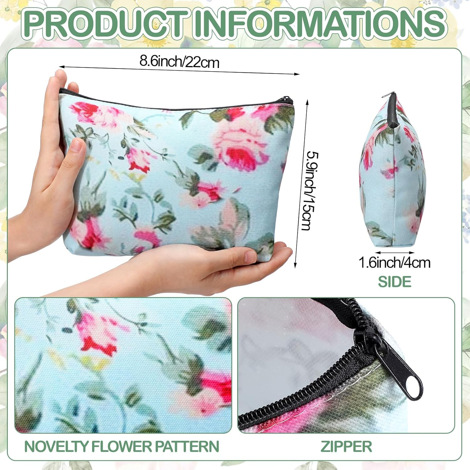 Sanwuta 12 Pcs Vintage Floral Makeup Bags Flower Canvas Zipper Cosmetic Bags Christmas Gifts for Women Reusable Travel Purse for Housekeeping Medical Assistant Organizer Storage Supplies Party Favors image number 5