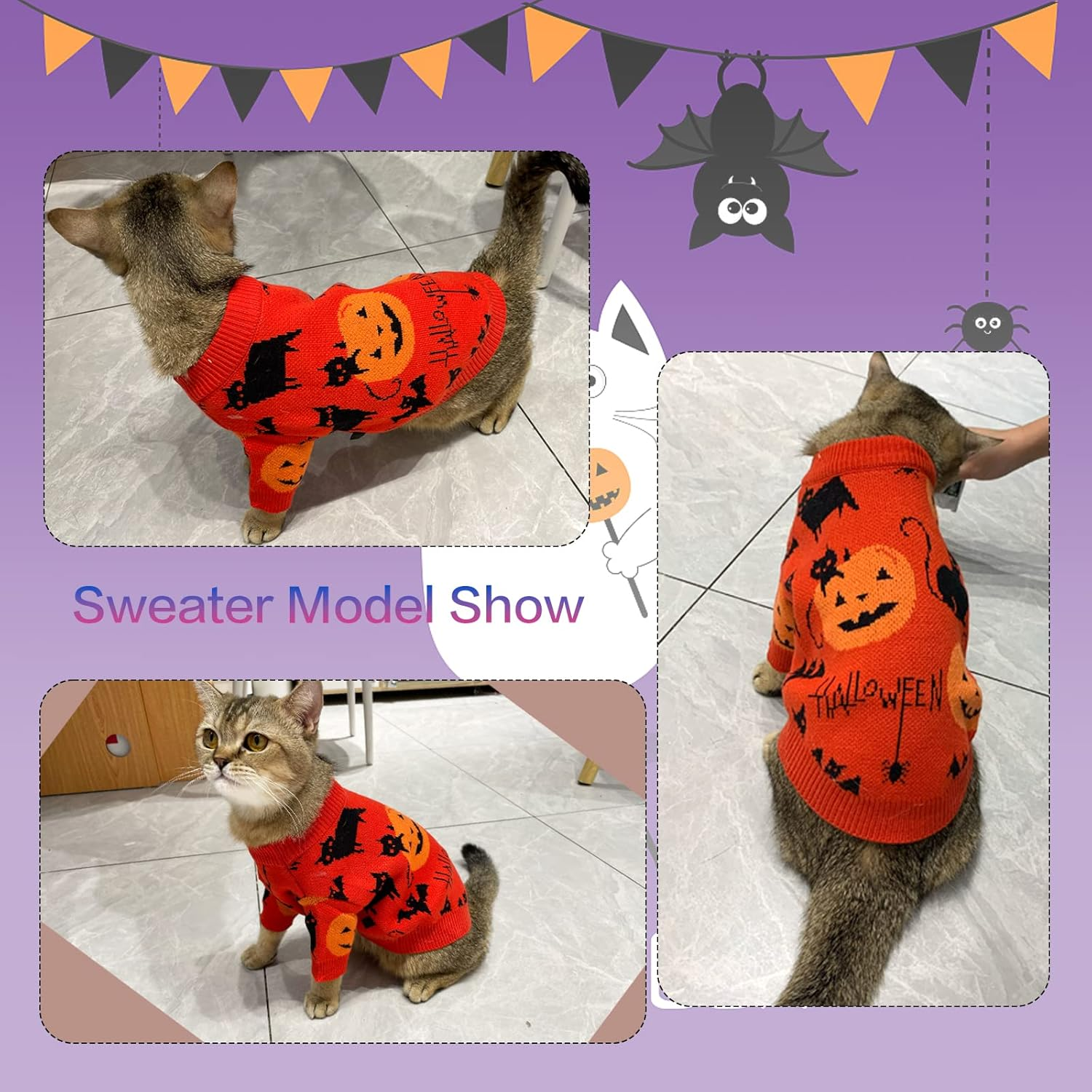 Cooshou Halloween Sweater Costume for Dogs Cat Pumpkin Knitwear Clothes Costume with Pumpkin Kitten Pattern Dog Halloween Sweater Coat for Kittens Small Dogs Cats XL image number 1