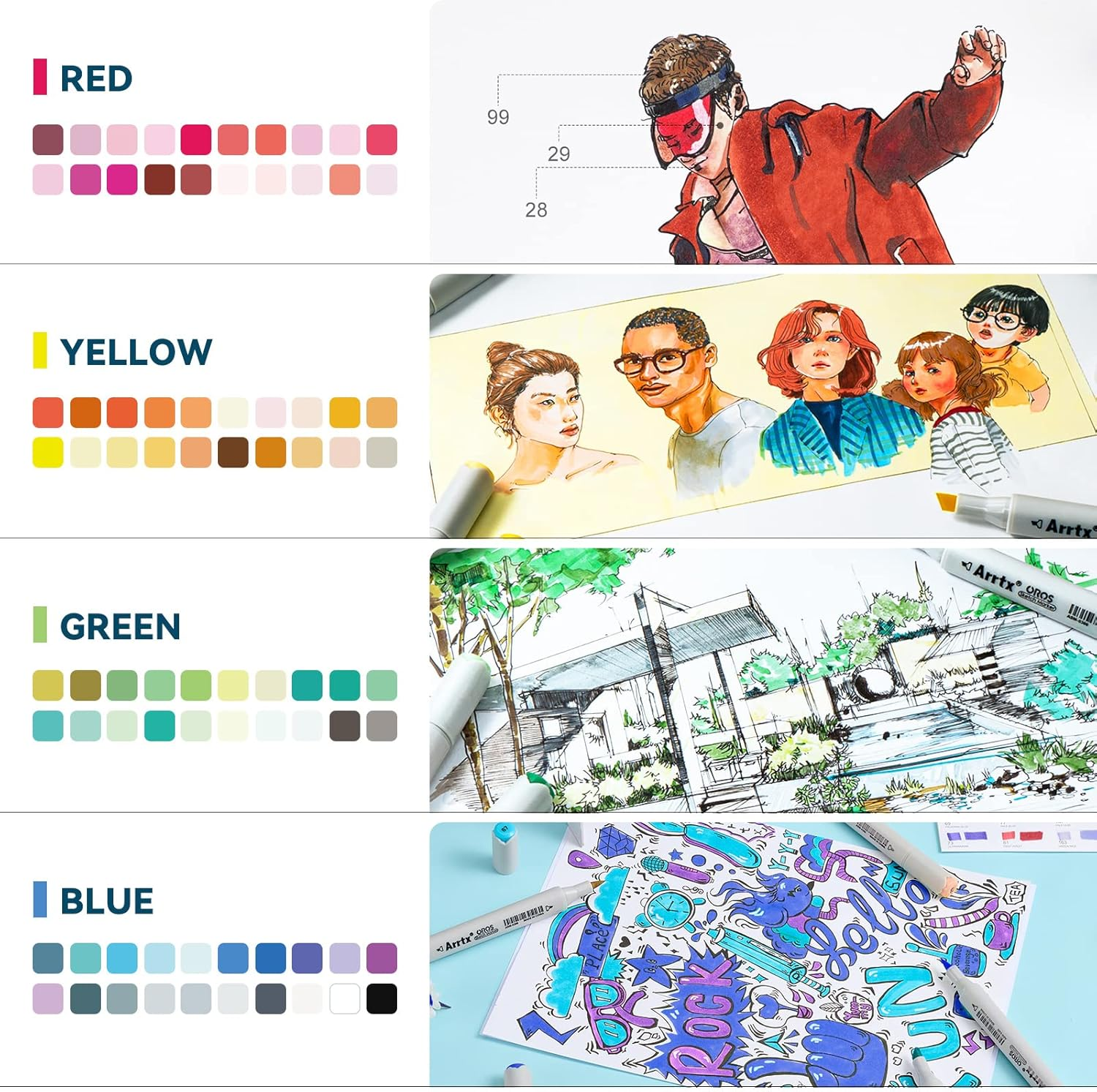 Arrtx Alcohol Markers OROS 80 Colors,Dual Tip Marker Pens, Art Markers Permanent Markers for Drawing Coloring Illustration Sketching Design Comic image number 2