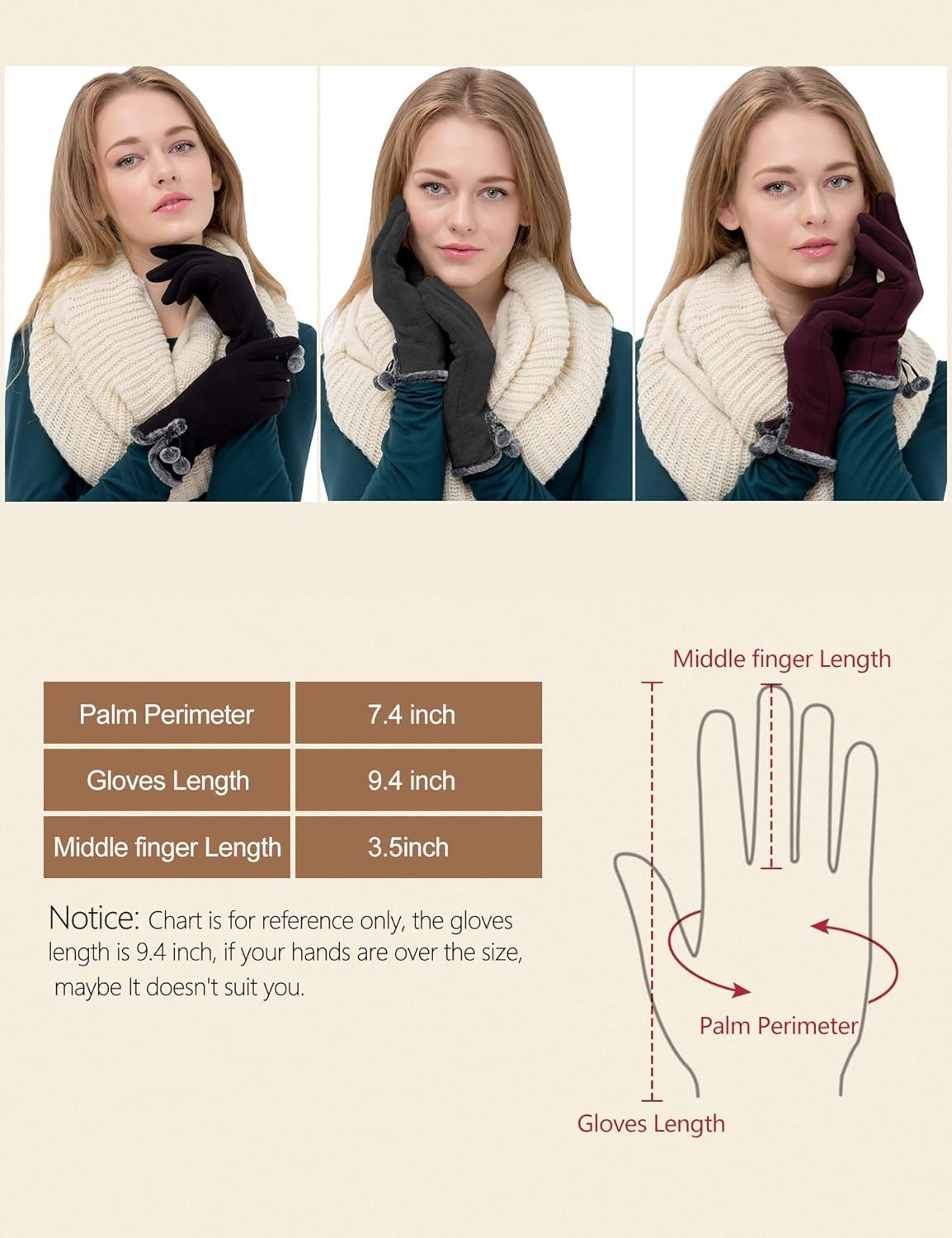 6 Pairs Womens Gloves Winter Touch Screen Texting Gloves for Women Fleece Lined Thick Warm Gloves image number 4