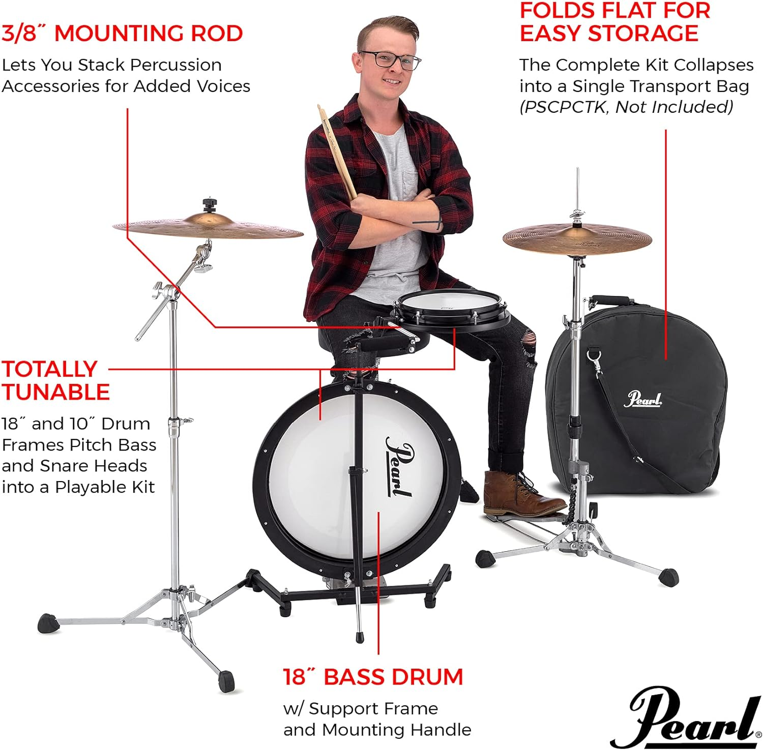 Pearl Compact Traveler 2-Piece Drum Set with Snare Drum (Pctk1810D1) image number 3