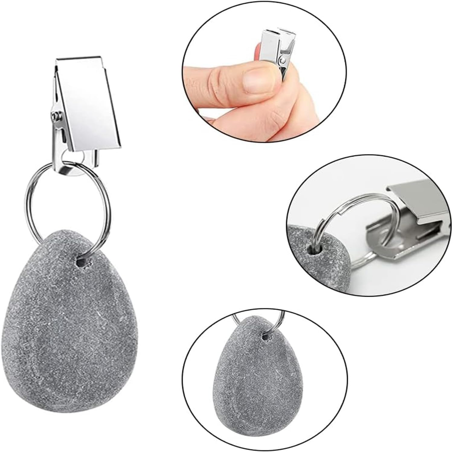 Tablecloth Weights Hangers,8 Pcs Tear Drop Marble Tablecover Weights, Tablecloth Pendant Stone Table Cover Weights with Metal Clips for Outdoor Party Picnic Table Decoration (Grey) - Grey image number 3