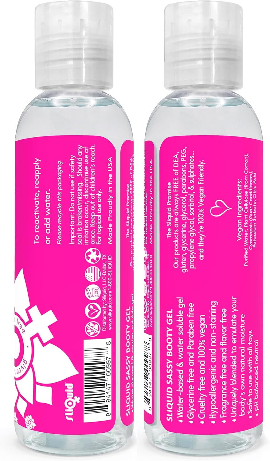 Sliquid Sassy - 2 Oz Thick Gel Lubricant for Sensitive Women, Men & Couples