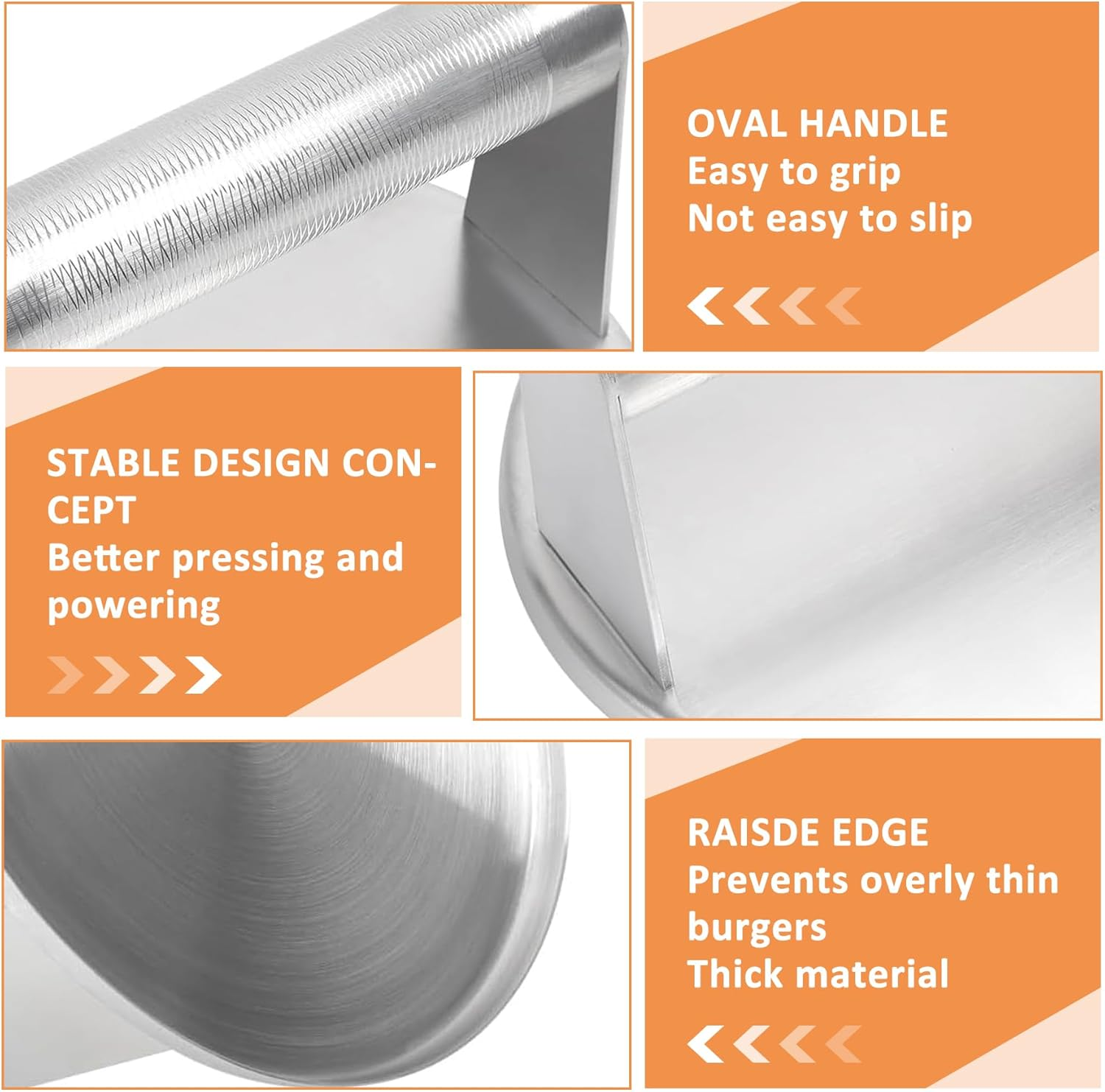 Burger Press Stainless Steel round Heavy-Duty Smash Burger Bacon Press Meat Steak with Anti-Slip Metal Handle for Blackstone, for Weber Grill, Smash Bacon Press, Patty Smasher, Hamburger Smasher Press image number 2