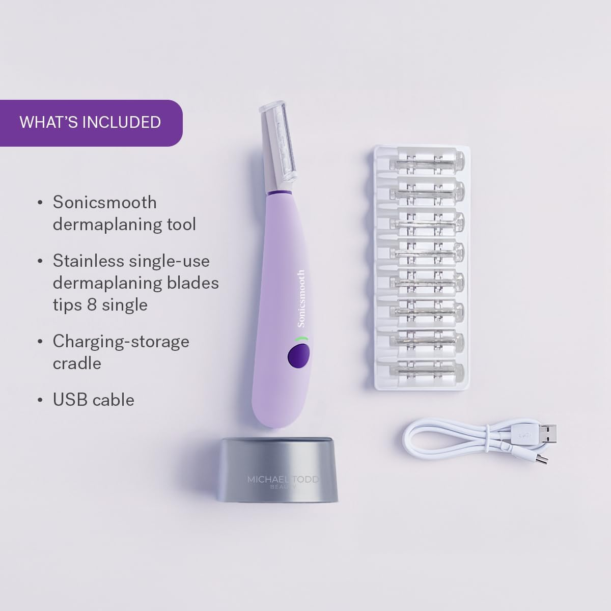 Michael Todd Beauty - Sonicsmooth Dermaplaning Tool - 2 in 1 Peach Fuzz Facial Hair Removal for Women - Dermaplane & Face Exfoliation W/ 8 Week Supply