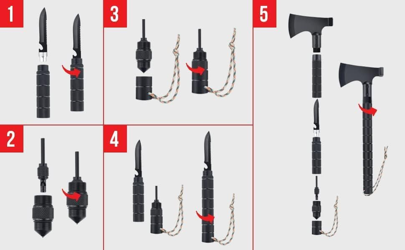 POLE9 Survival Axe 11-In-1 Multitool Axe - Outdoor Axe with 11 Functions of Camping Axe, Flint, Knife, Whetstone, Saw, Hammer and Many More - Optimal Survival Tool image number 4
