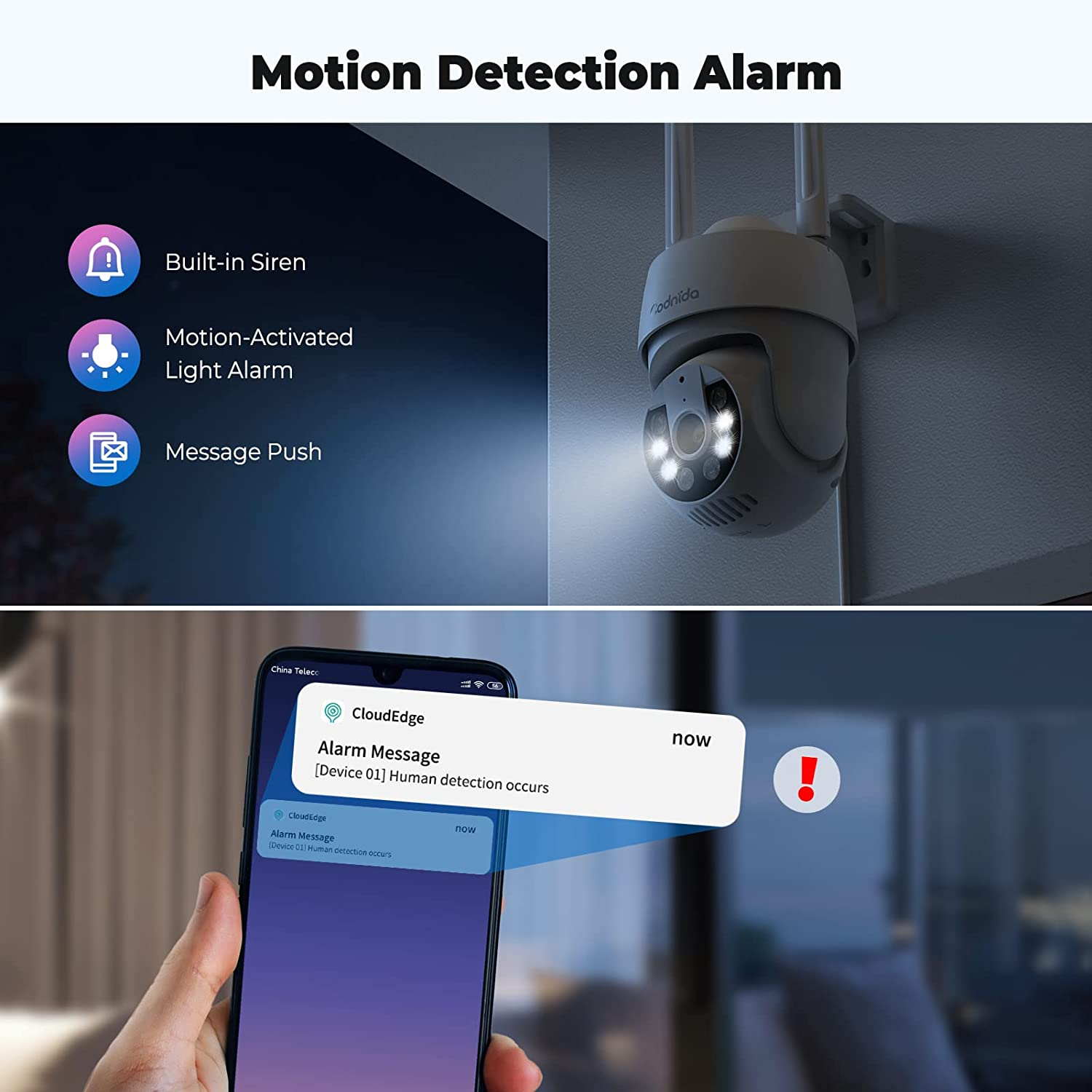 2K Telecamera Wi-Fi Esterno Con Vista a 360&deg;, Codnida 3MP Videocamera Sorveglianza Con Fili PTZ Telecamera Con Visione Notturna, Tracciamento Automatico Del Movimento,Allarme Sonoro E Luminoso image number 4