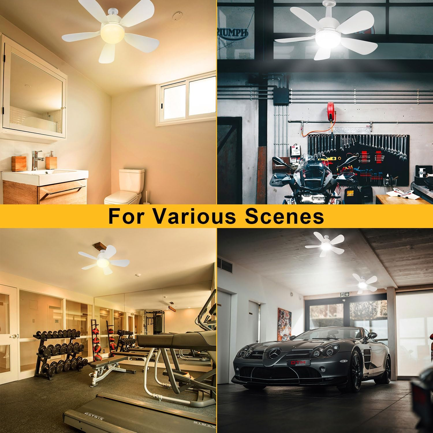 60CM Socket Fan Light with B22 Base Extension, Upgraded LED Light Socket Fan, Ceiling Fan with Lights and Remote for Bathroom, Kitchen, Bedroom image number 5